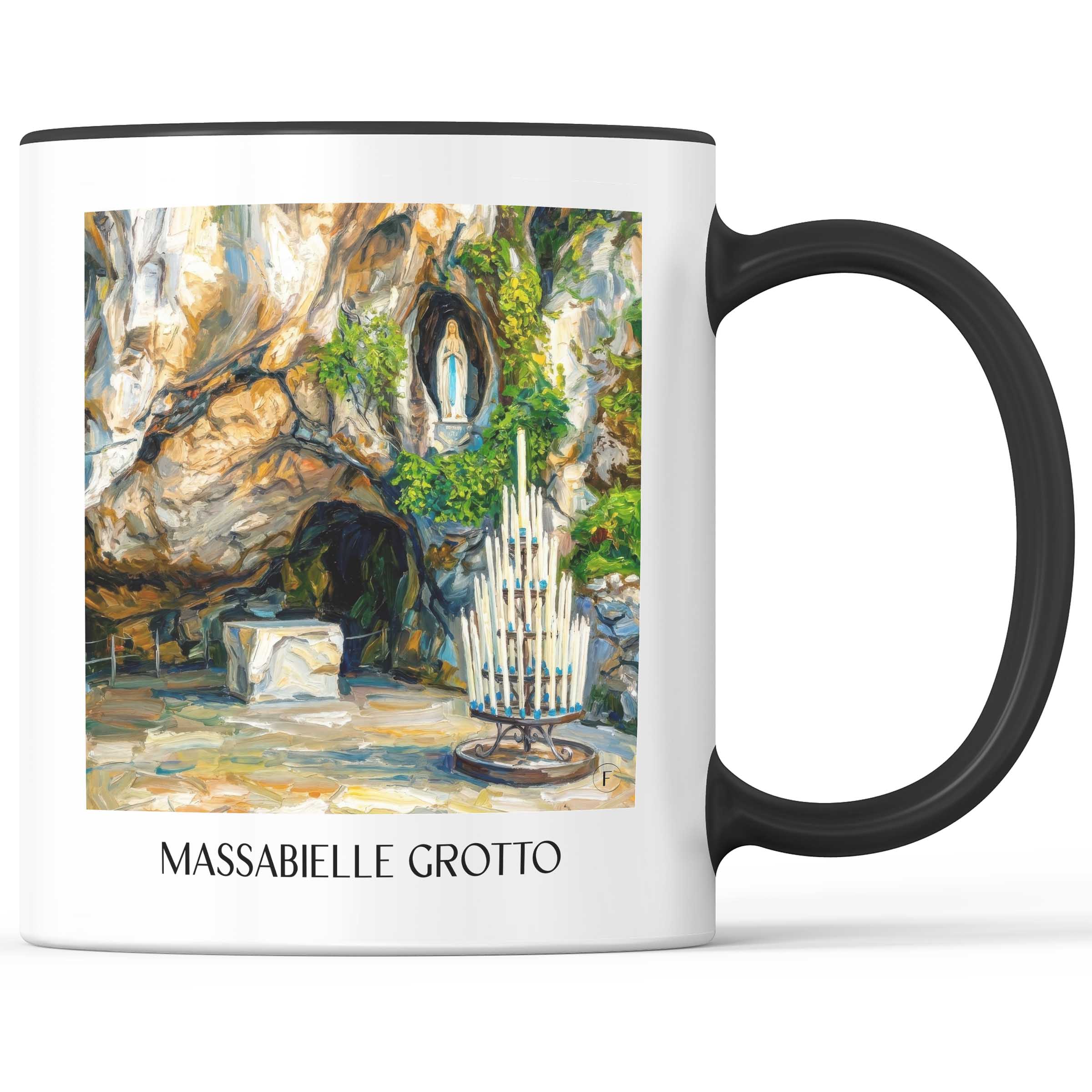 Grotte de Massabielle Kaffeebecher - Lourdes - Frankreich Becher - Kaffeetasse im Ölgemälde Stil