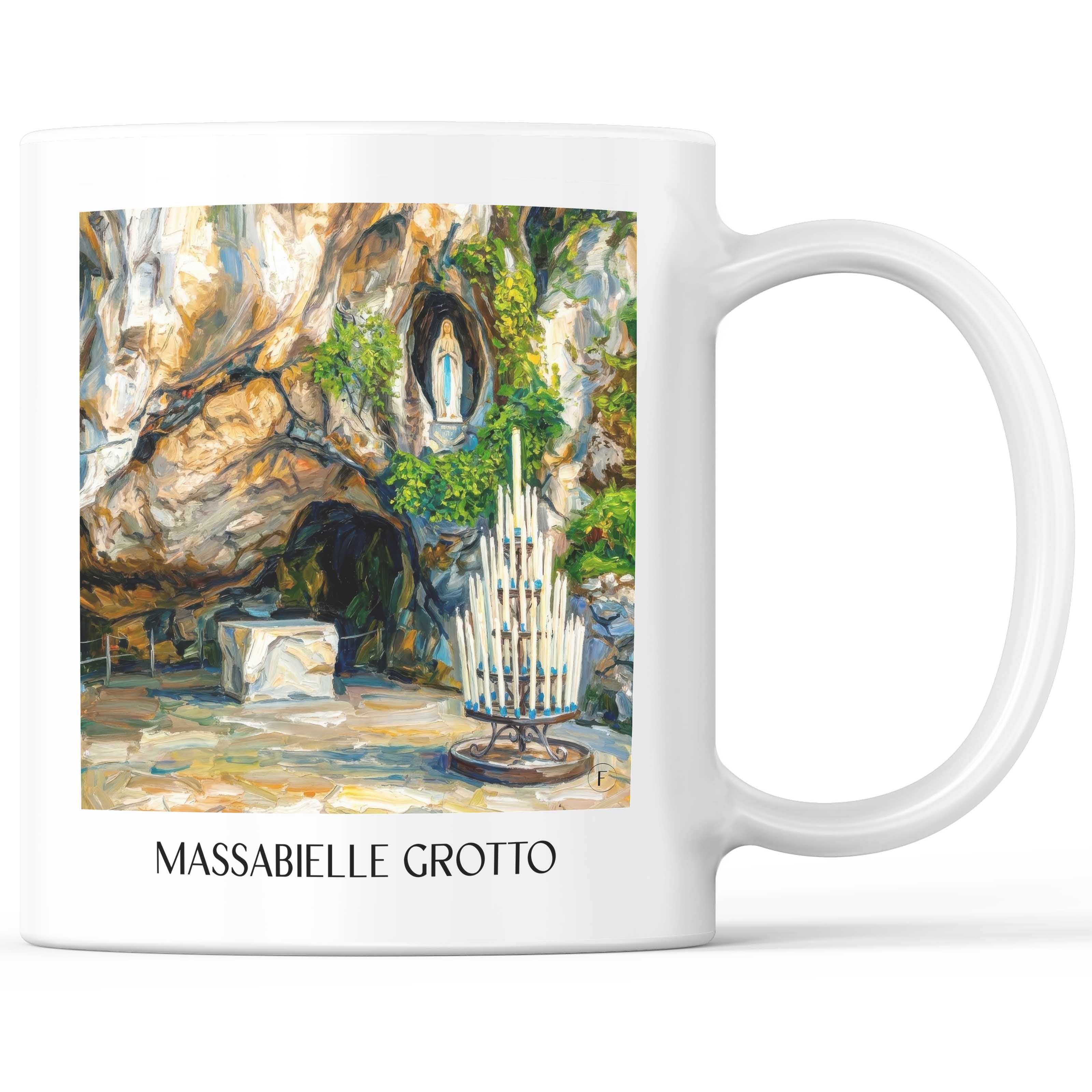 Grotte de Massabielle Kaffeebecher - Lourdes - Frankreich Becher - Kaffeetasse im Ölgemälde Stil