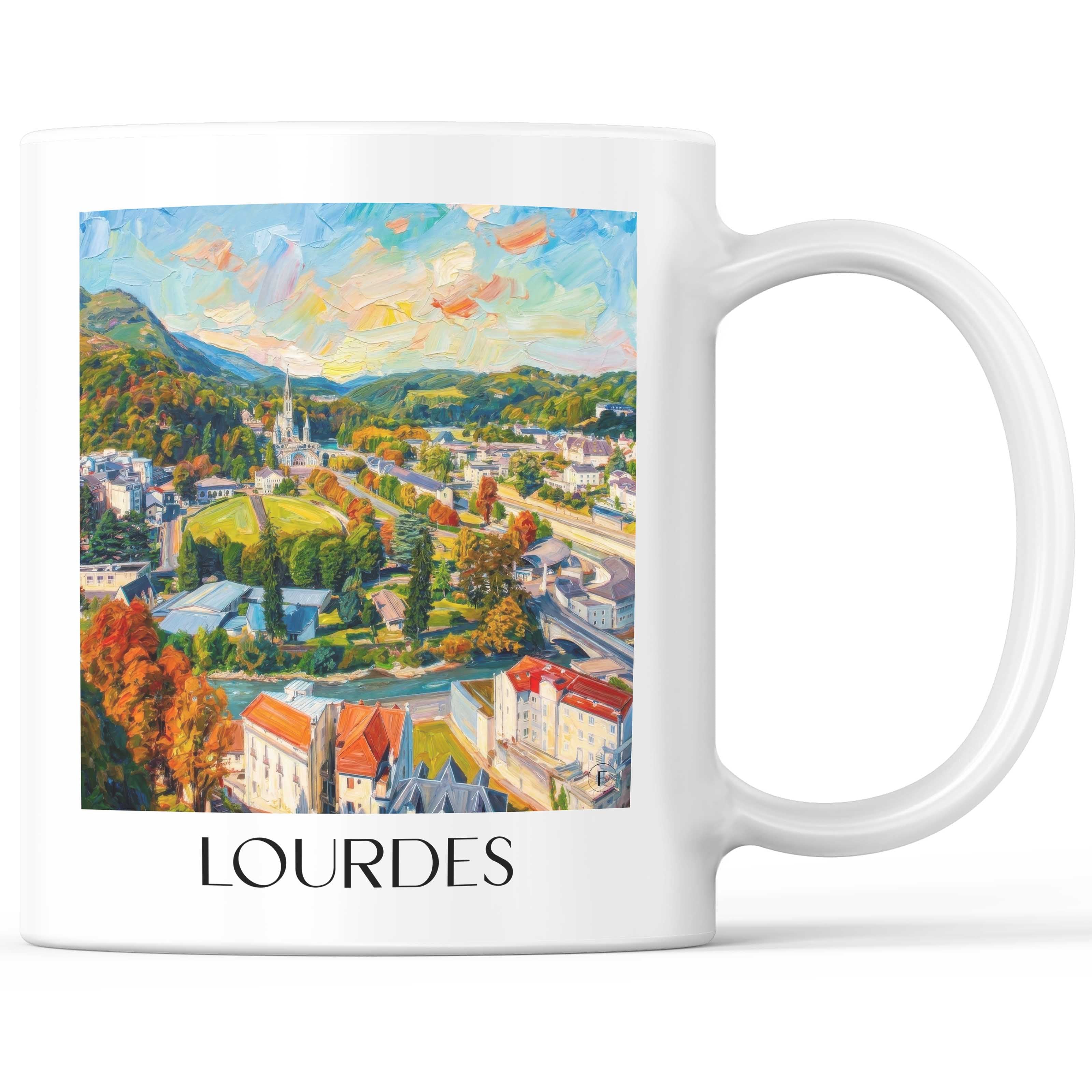 Lourdes Kaffeebecher - Pyrénées - Frankreich Becher - Kaffeetasse im Ölgemälde Stil