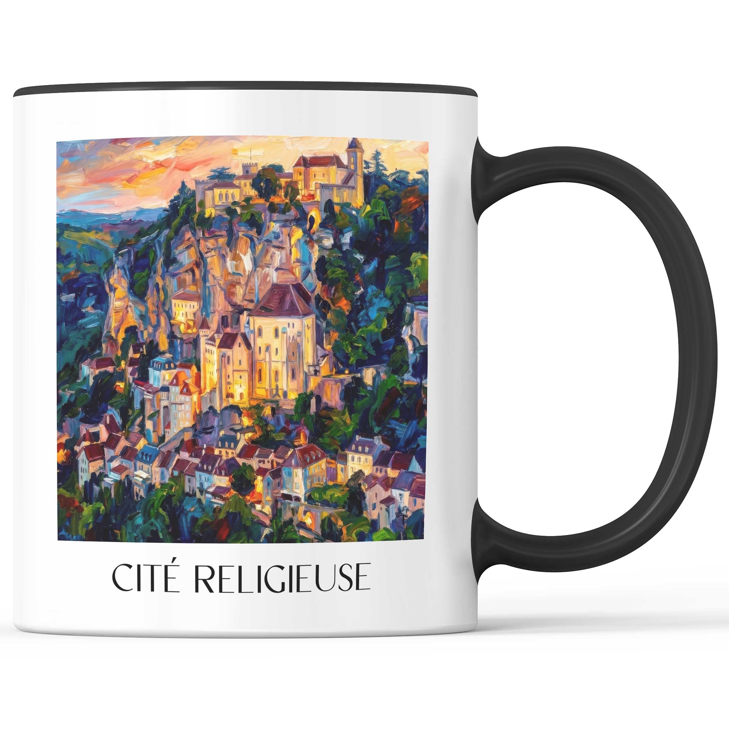 Cité Religieuse Kaffeebecher - Rocamadour - Frankreich Becher - Kaffeetasse im Ölgemälde Stil