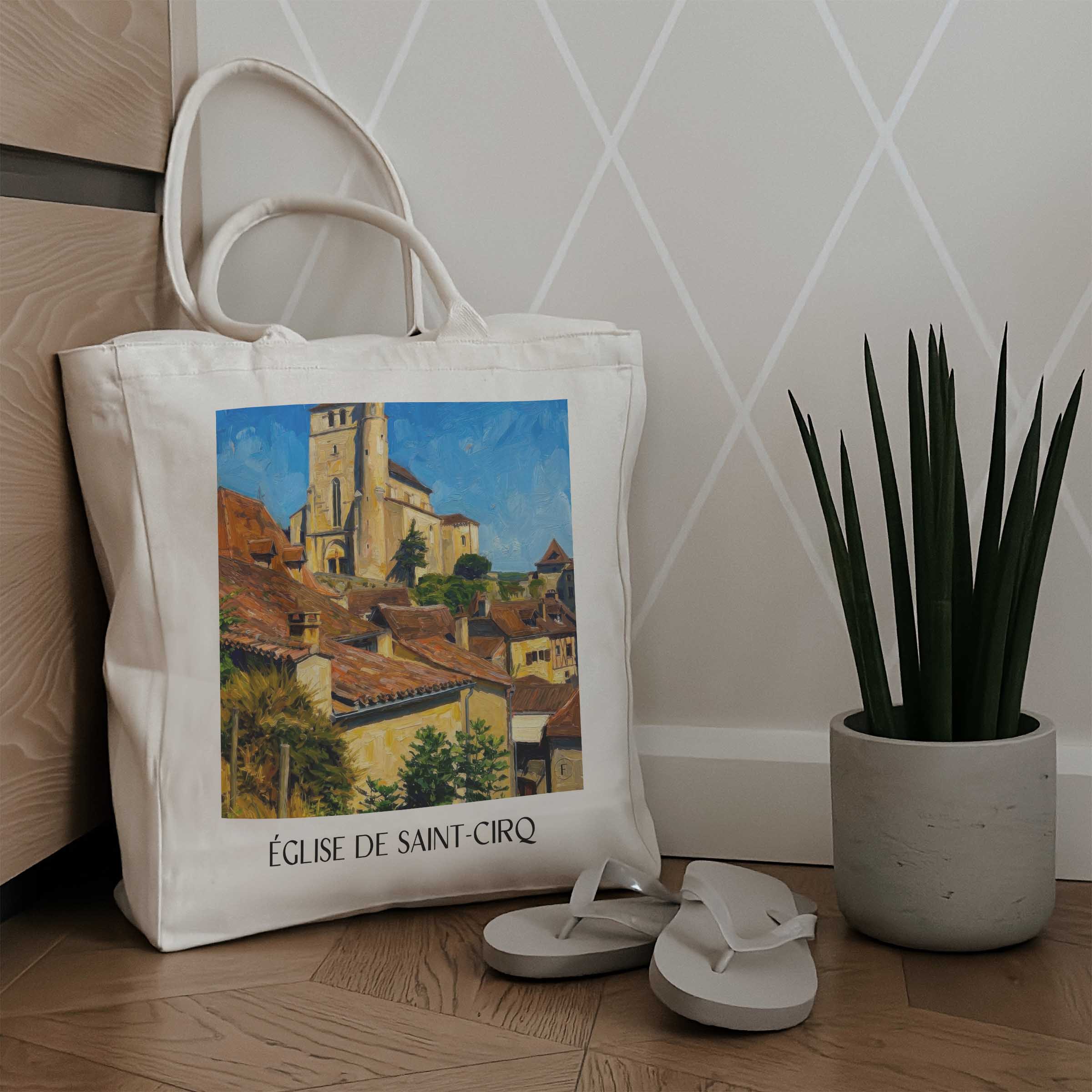 église-de-saint-cirq-saint-cirq-lapopie-frankreich-einkaufstasche-oil-painting-oelgemaelde