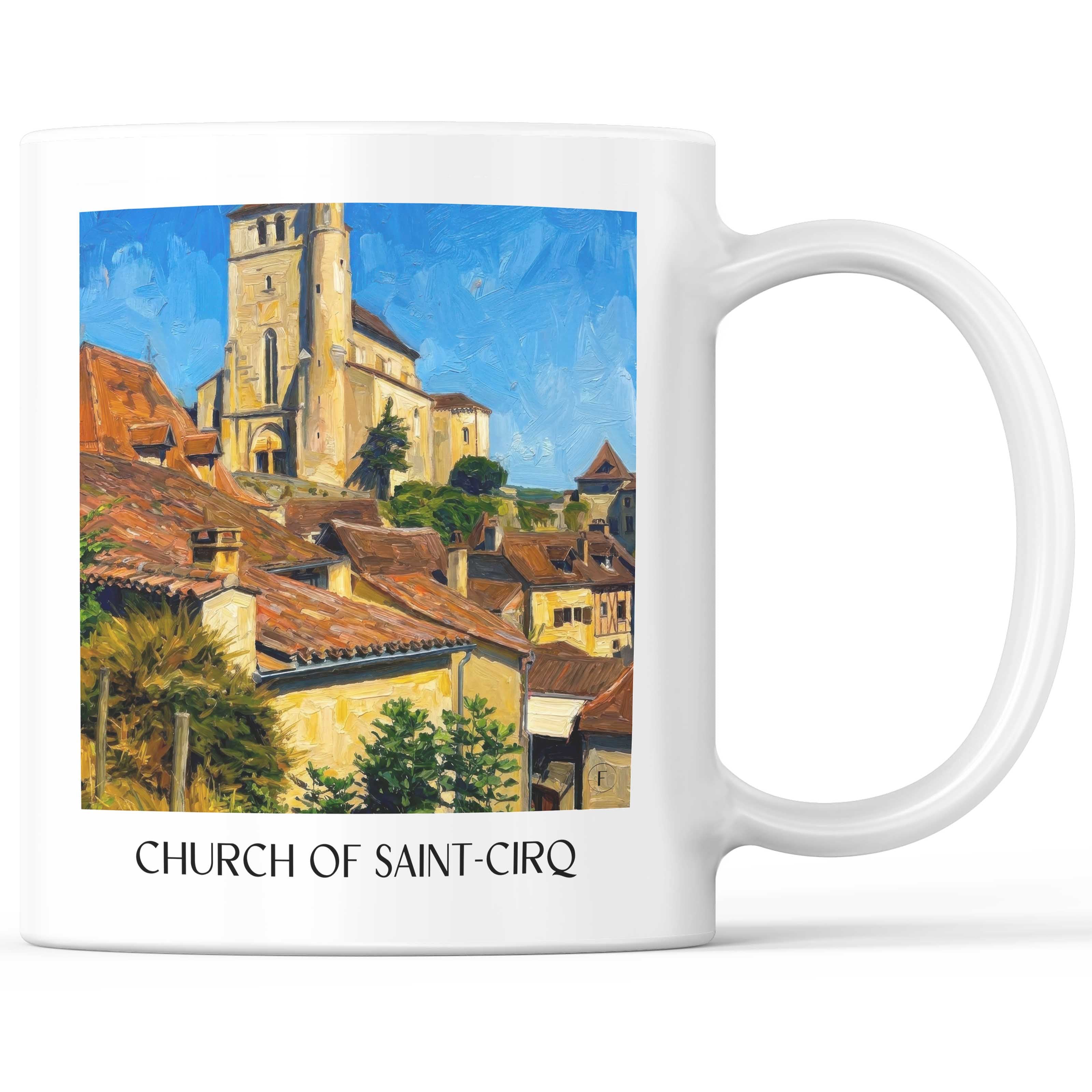 Église de Saint-Cirq Kaffeebecher - Saint-Cirq-Lapopie - Frankreich Becher - Kaffeetasse im Ölgemälde Stil