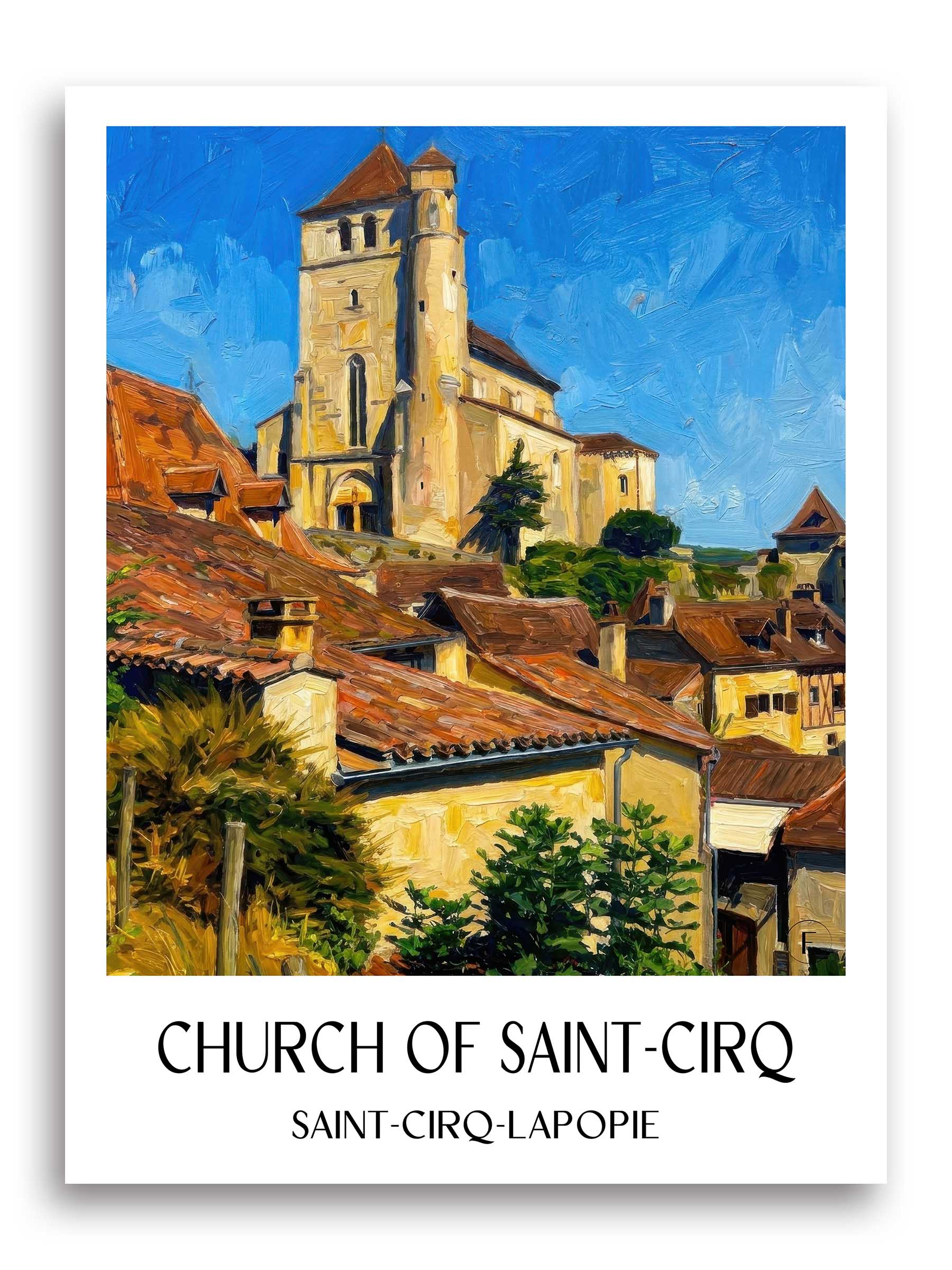 Église de Saint-Cirq Poster - Saint-Cirq-Lapopie - Frankreich Kunstdruck - Ölgemälde von A4 bis A1