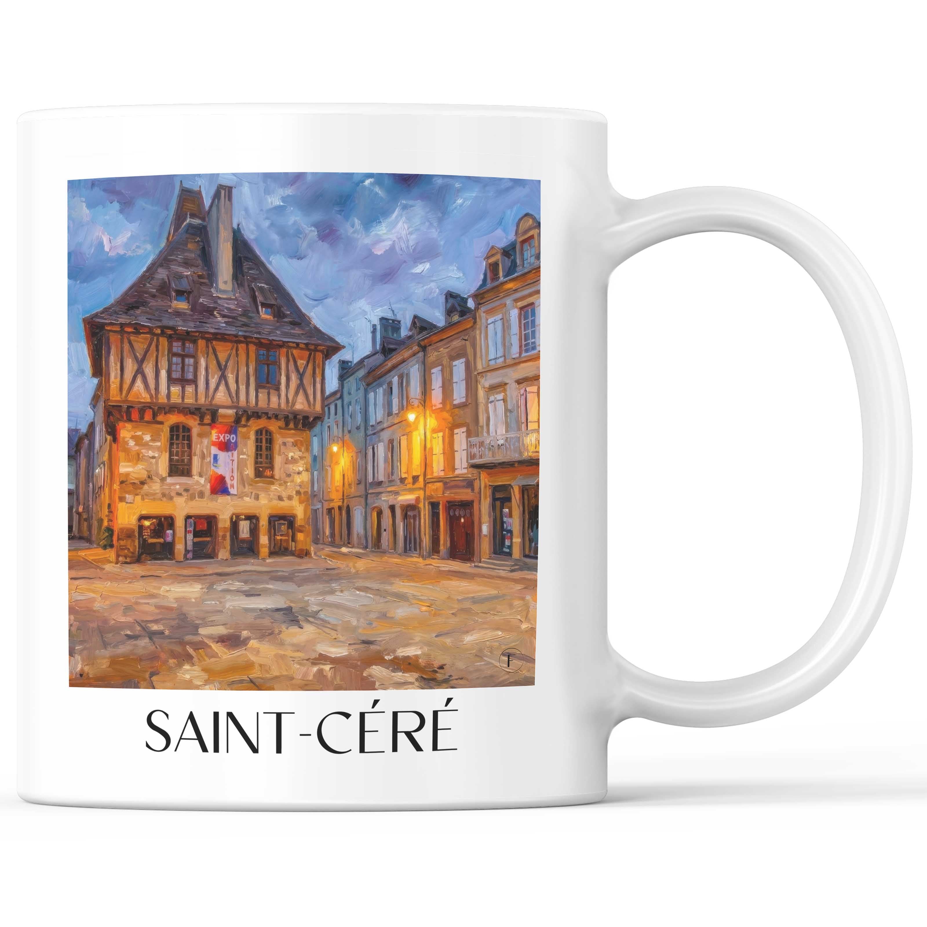 Saint-Céré Kaffeebecher - Vallée de la Dordogne - Frankreich Becher - Kaffeetasse im Ölgemälde Stil