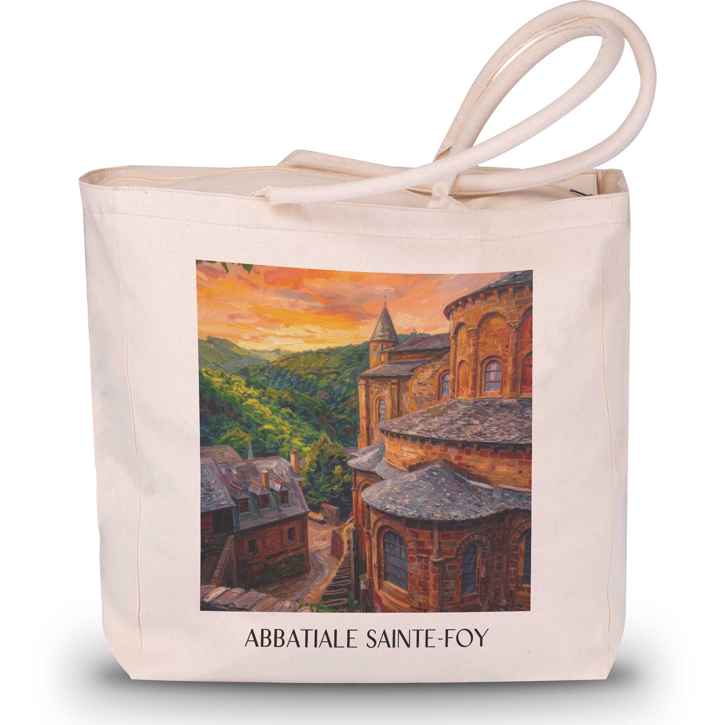 abbatiale-sainte-foy-conques-frankreich-einkaufstasche-oil-painting-oelgemaelde