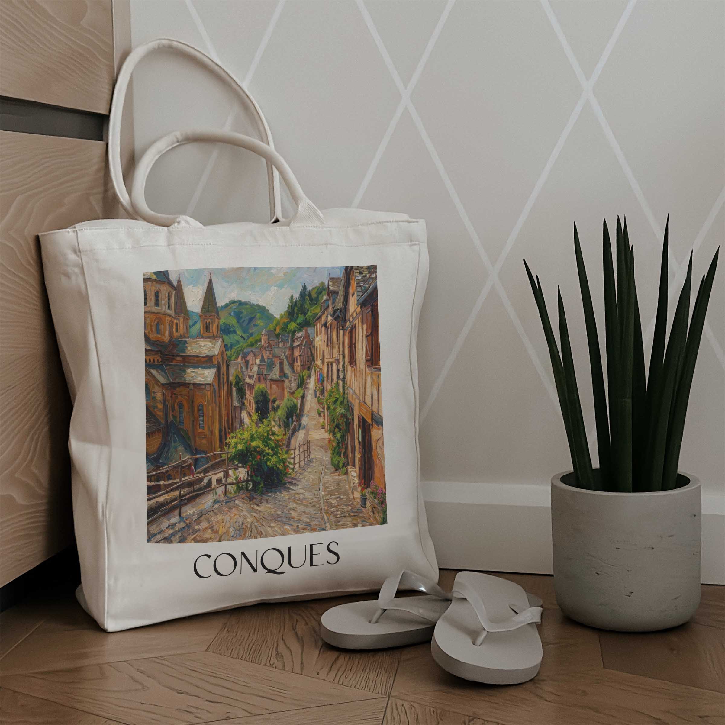 conques-vallée-du-lot-frankreich-einkaufstasche-oil-painting-oelgemaelde