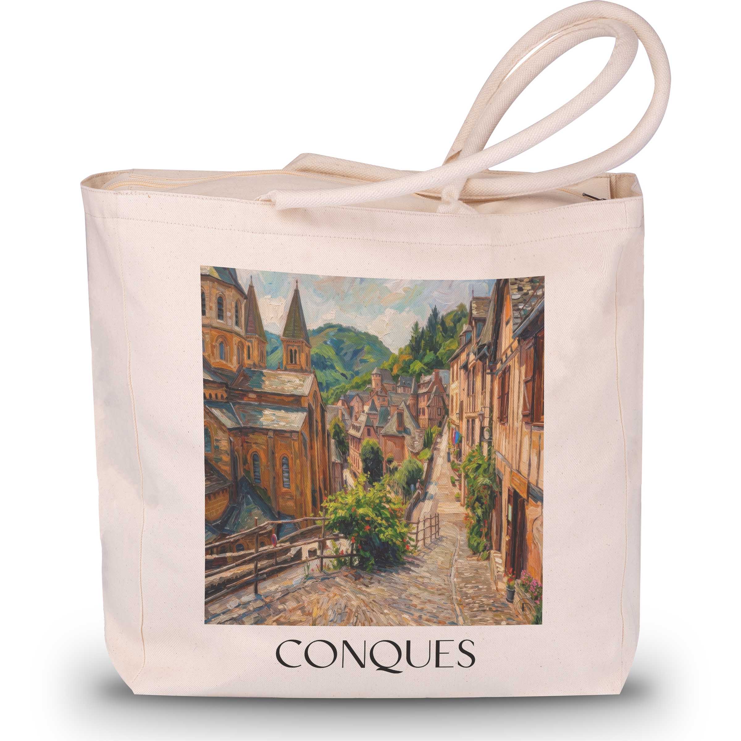 Conques Shopping Tasche - Vallée du Lot - Frankreich Tote Bag - Einkaufstasche im Ölgemälde Stil