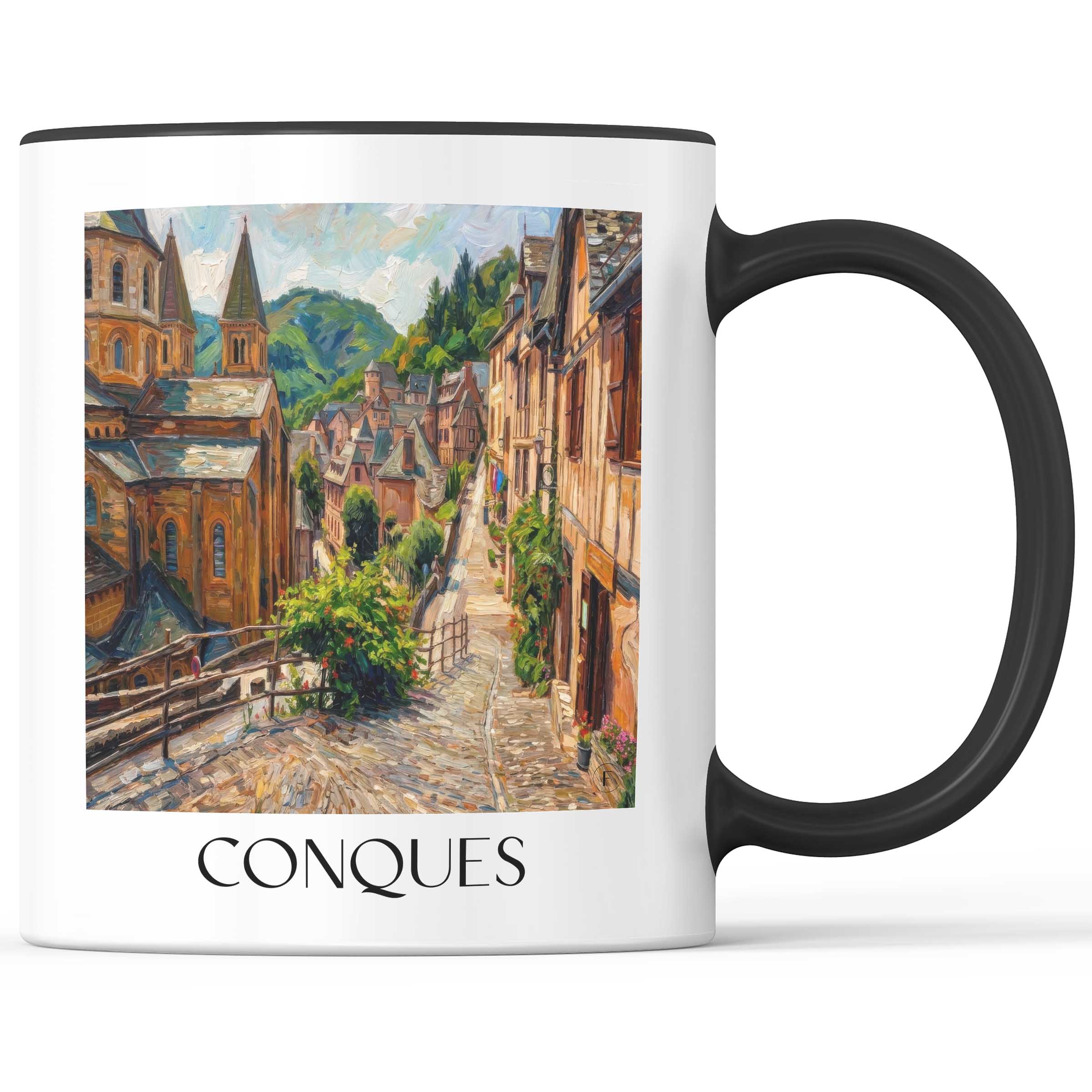 Conques Kaffeebecher - Vallée du Lot - Frankreich Becher - Kaffeetasse im Ölgemälde Stil