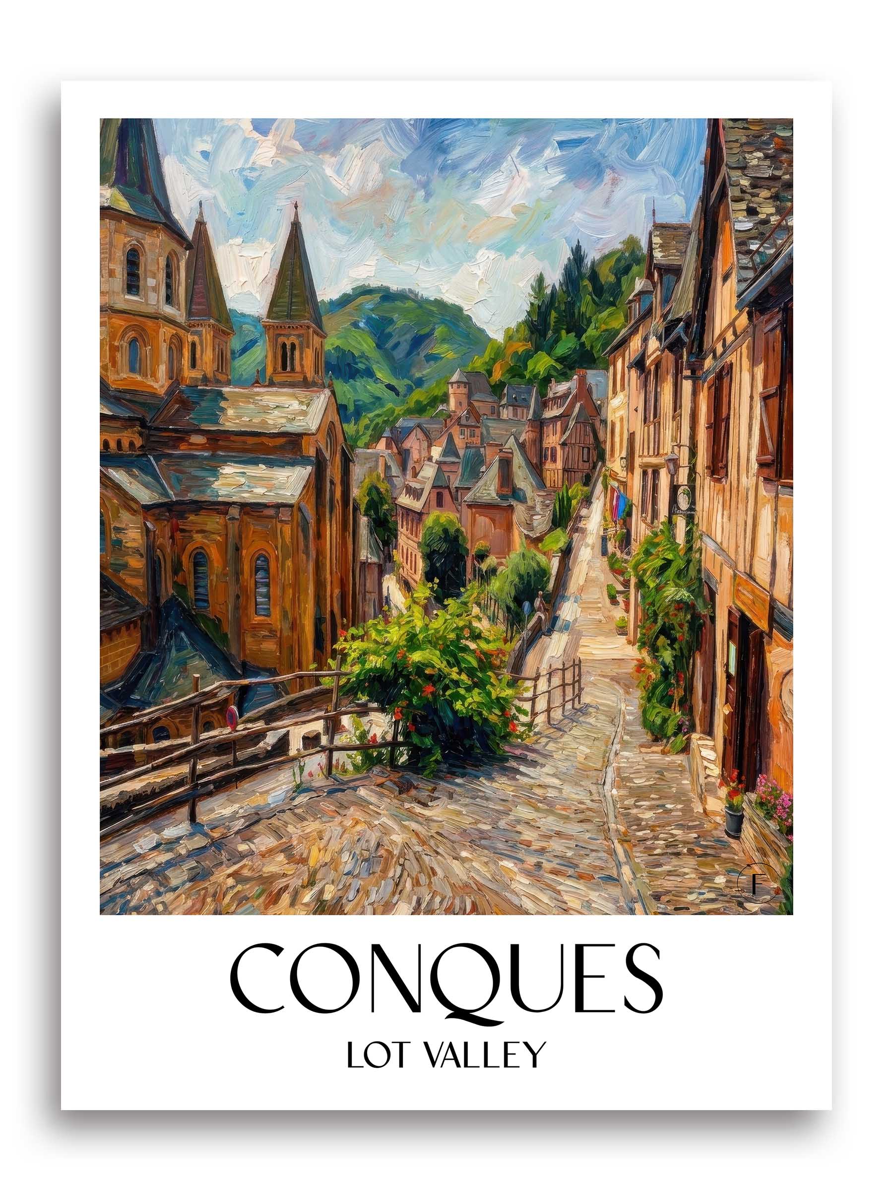 Conques Poster - Vallée du Lot - Frankreich Kunstdruck - Ölgemälde von A4 bis A1