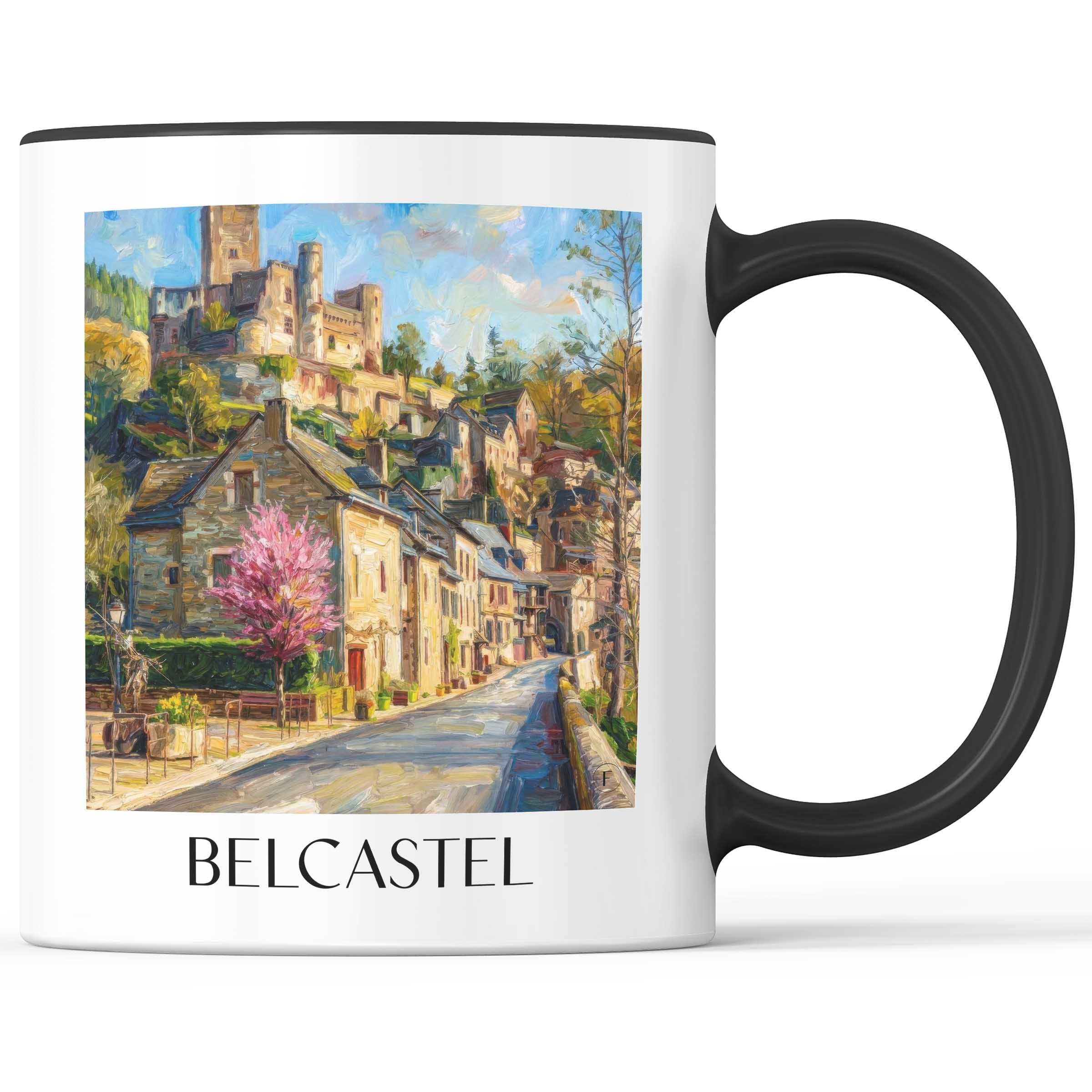 Belcastel Kaffeebecher - Vallée de l'Aveyron - Frankreich Becher - Kaffeetasse im Ölgemälde Stil