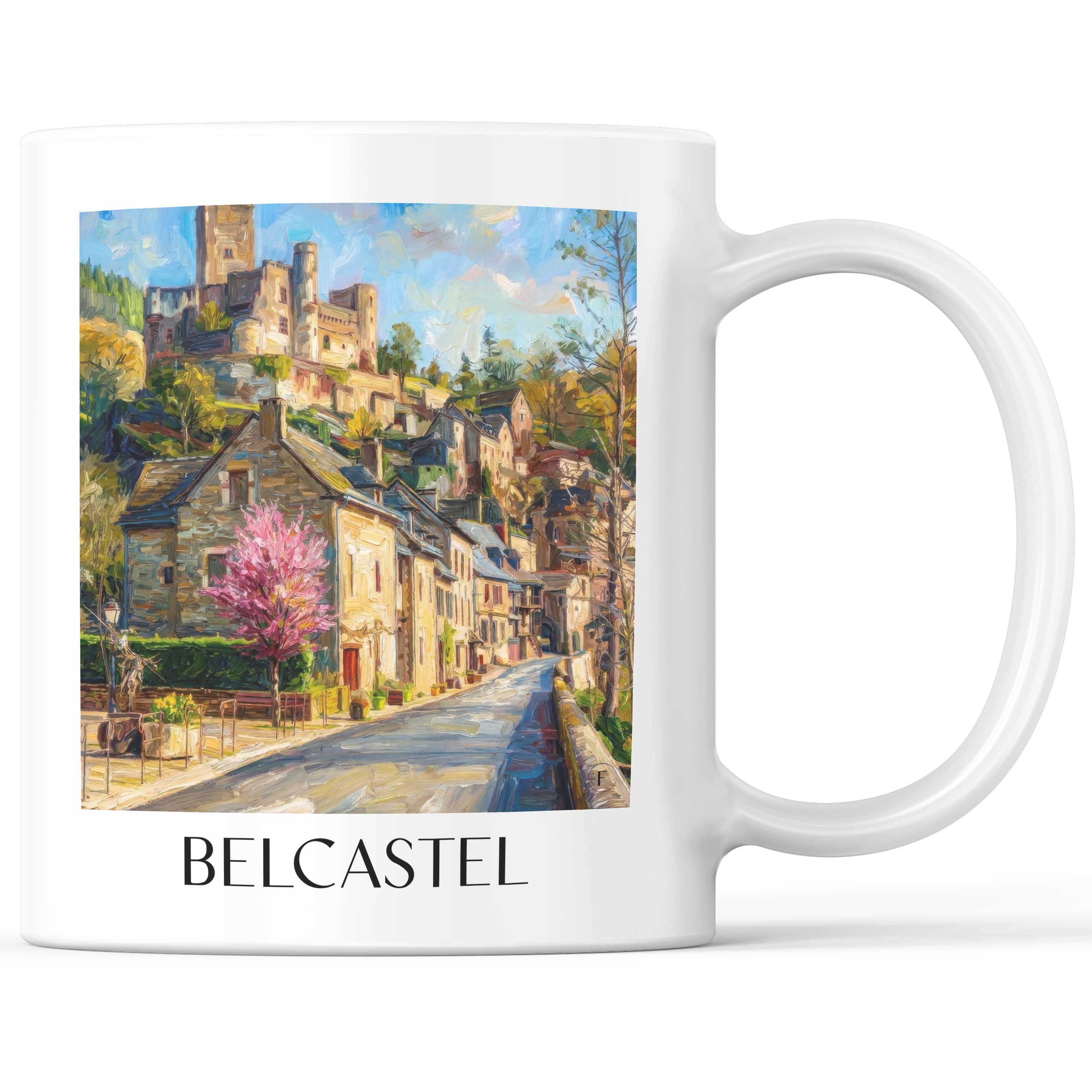 Belcastel Kaffeebecher - Vallée de l'Aveyron - Frankreich Becher - Kaffeetasse im Ölgemälde Stil