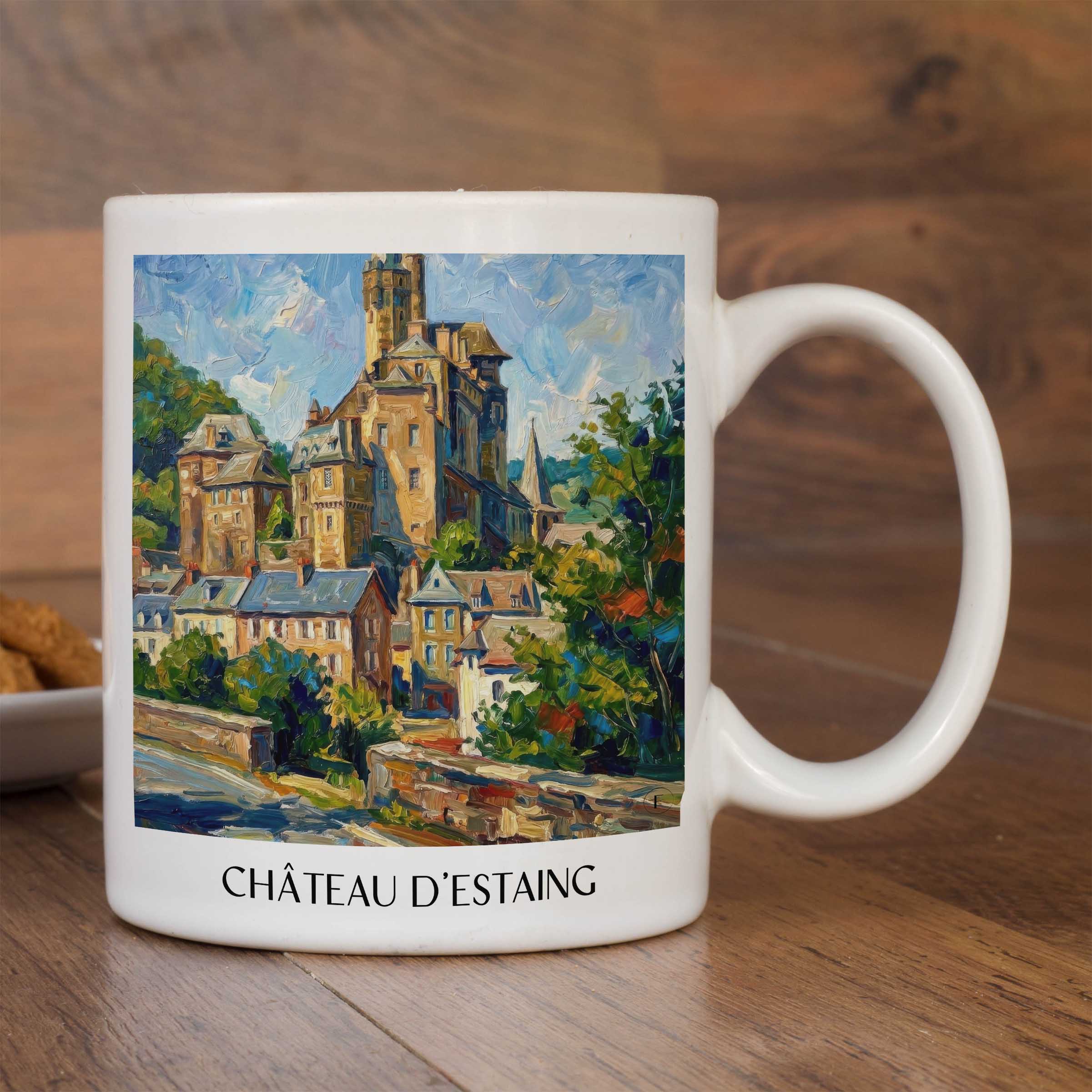 château-d'estaing-vallée-du-lot-frankreich-kaffeebecher-oil-painting-oelgemaelde