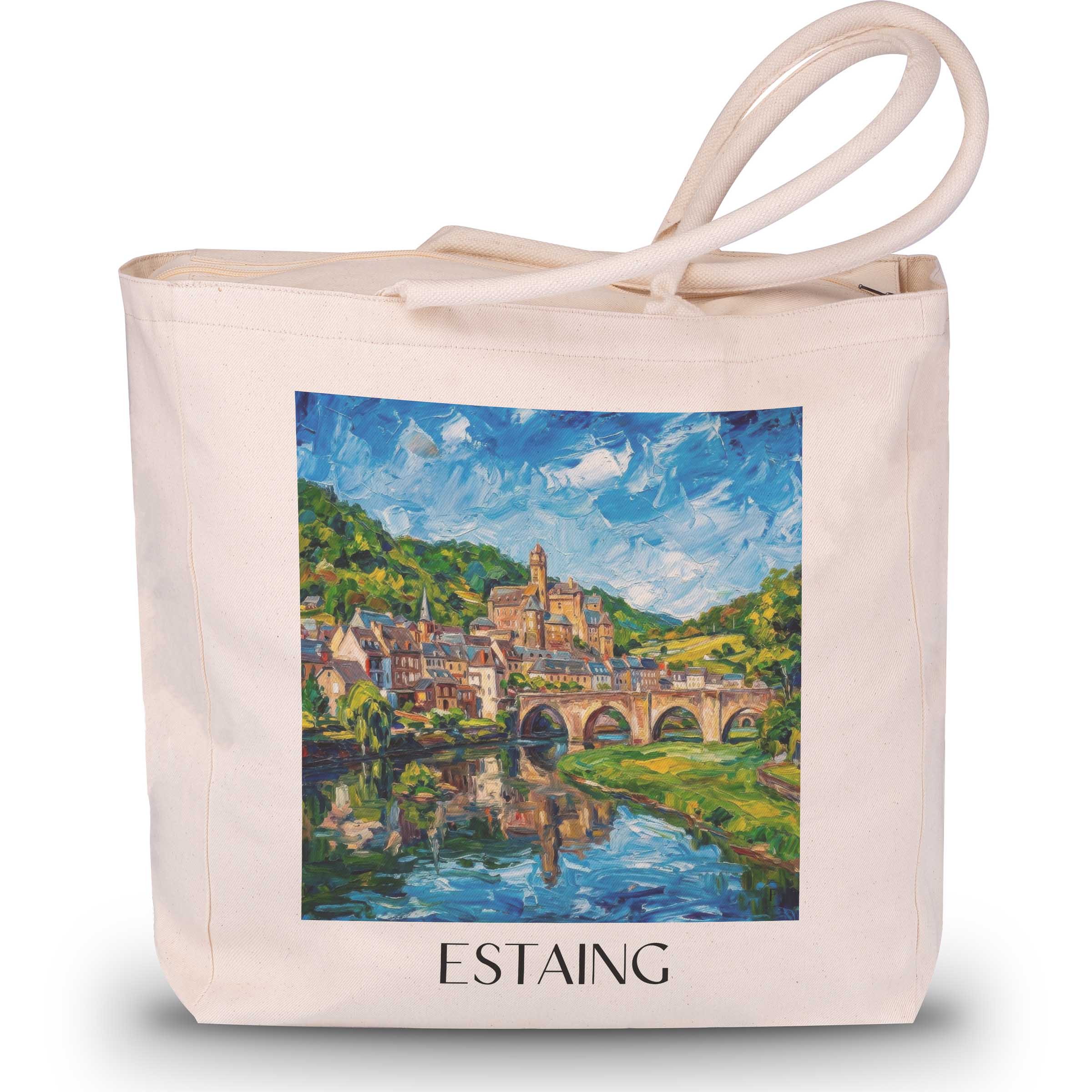 Estaing Shopping Tasche - Vallée du Lot - Frankreich Tote Bag - Einkaufstasche im Ölgemälde Stil