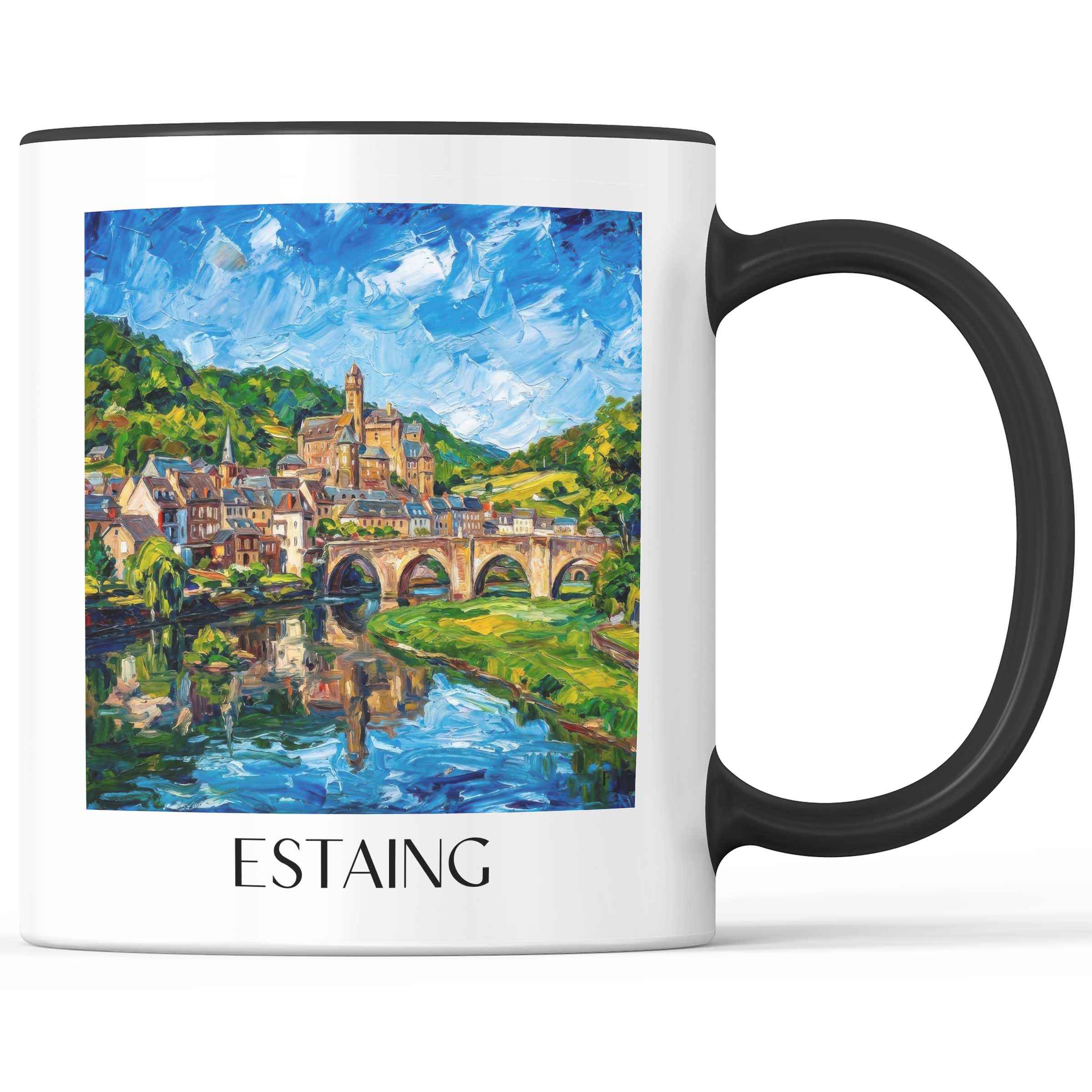 Estaing Kaffeebecher - Vallée du Lot - Frankreich Becher - Kaffeetasse im Ölgemälde Stil