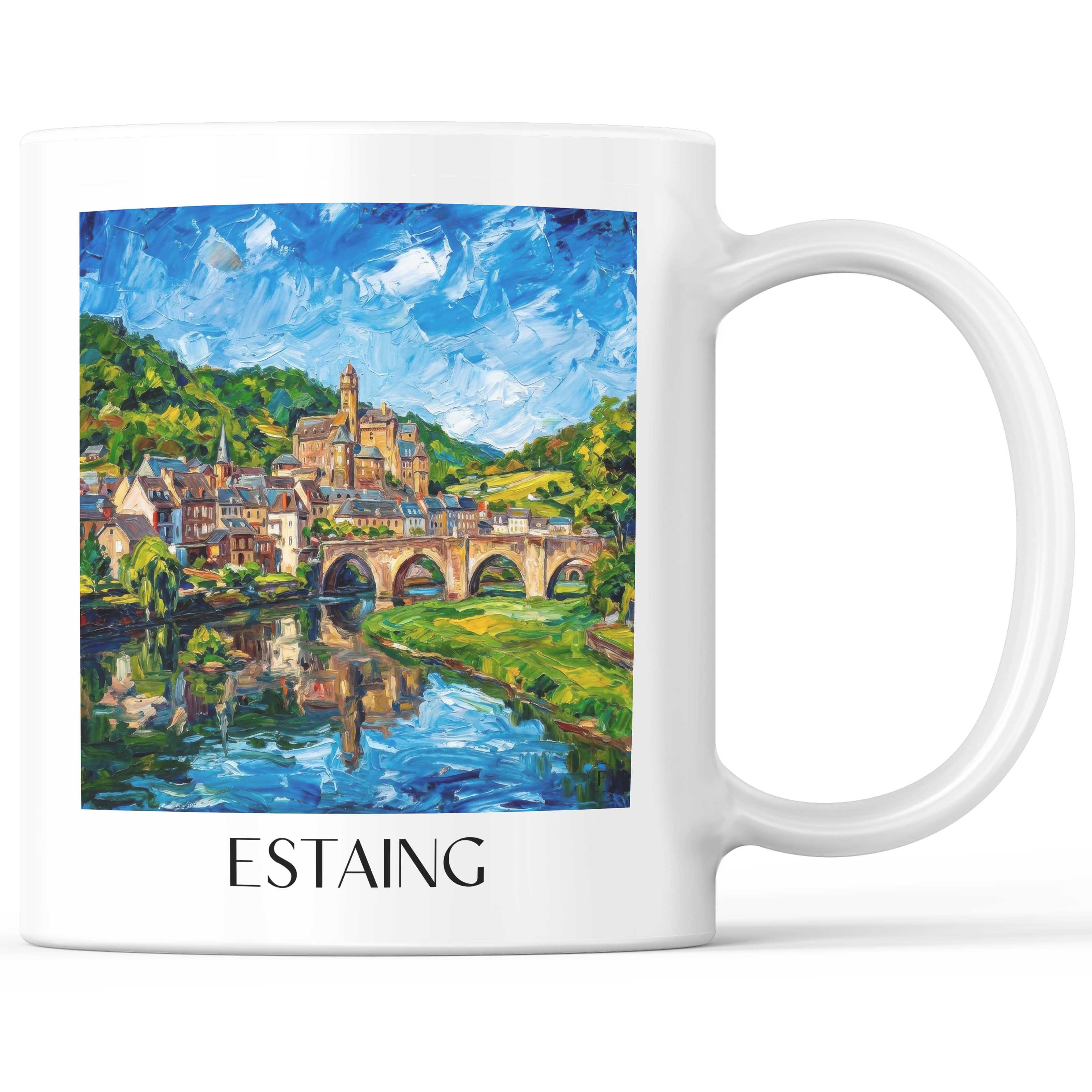Estaing Kaffeebecher - Vallée du Lot - Frankreich Becher - Kaffeetasse im Ölgemälde Stil