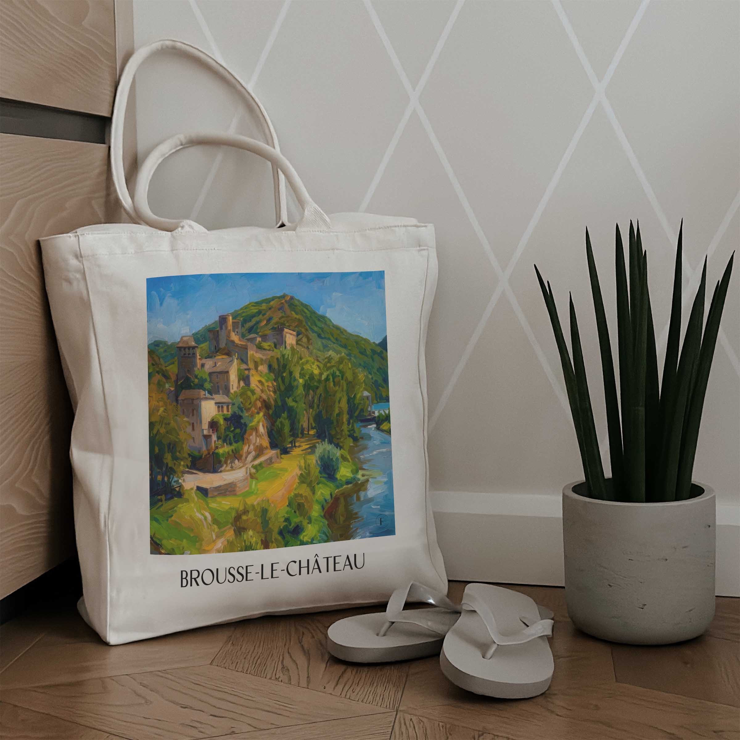 brousse-le-château-vallée-du-tarn-frankreich-einkaufstasche-oil-painting-oelgemaelde