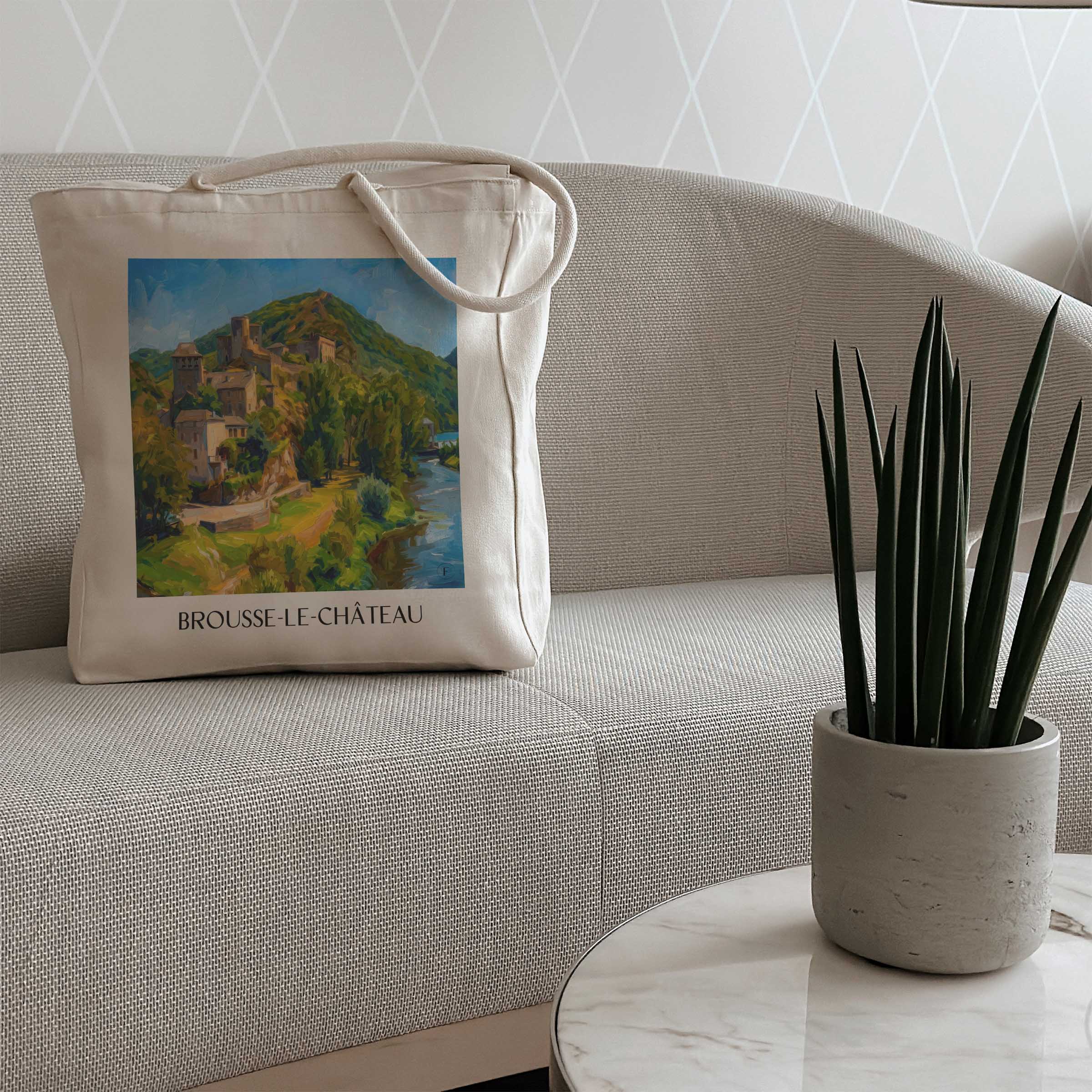 brousse-le-château-vallée-du-tarn-frankreich-einkaufstasche-oil-painting-oelgemaelde