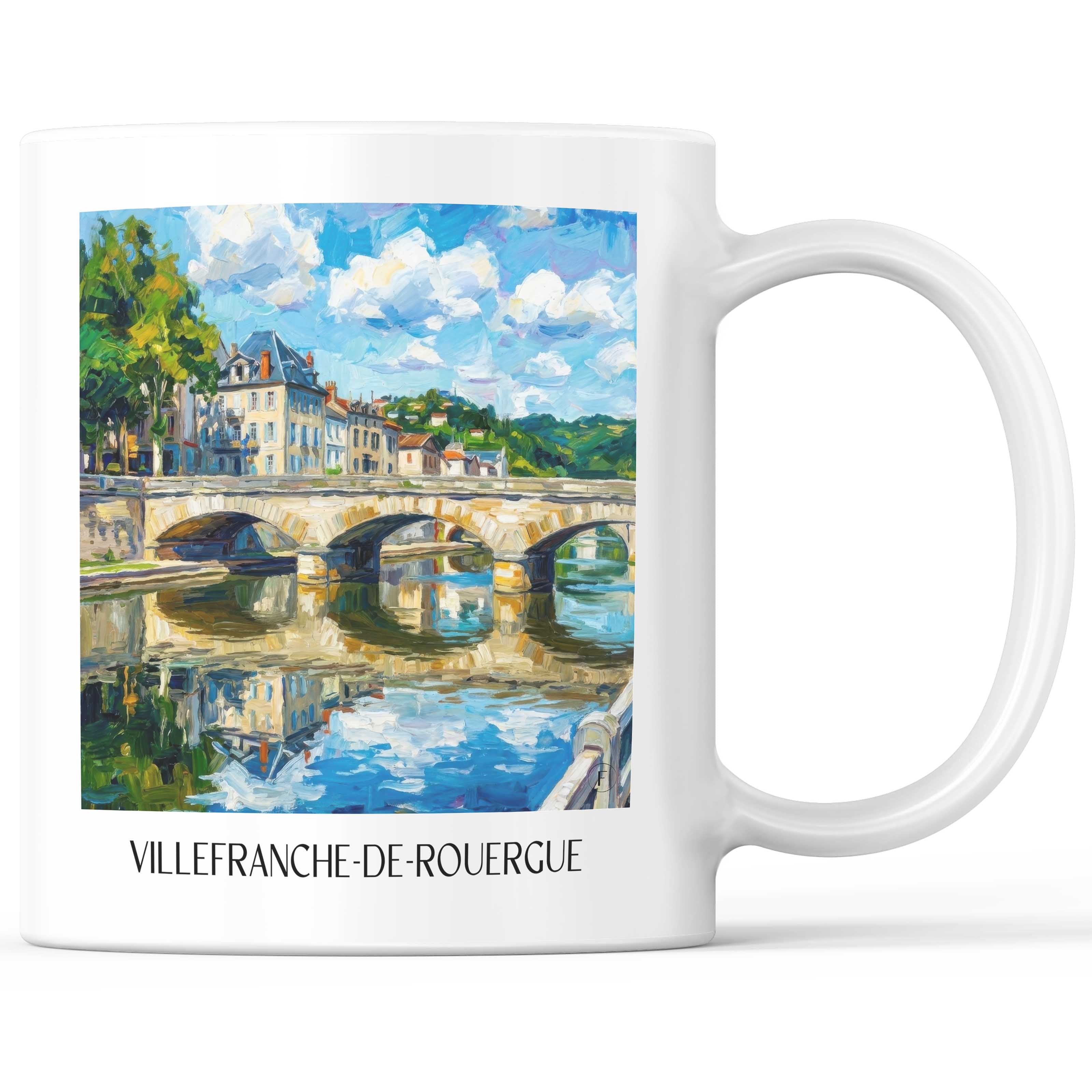 Villefranche-de-Rouergue Kaffeebecher - Okzitanien - Frankreich Becher - Kaffeetasse im Ölgemälde Stil