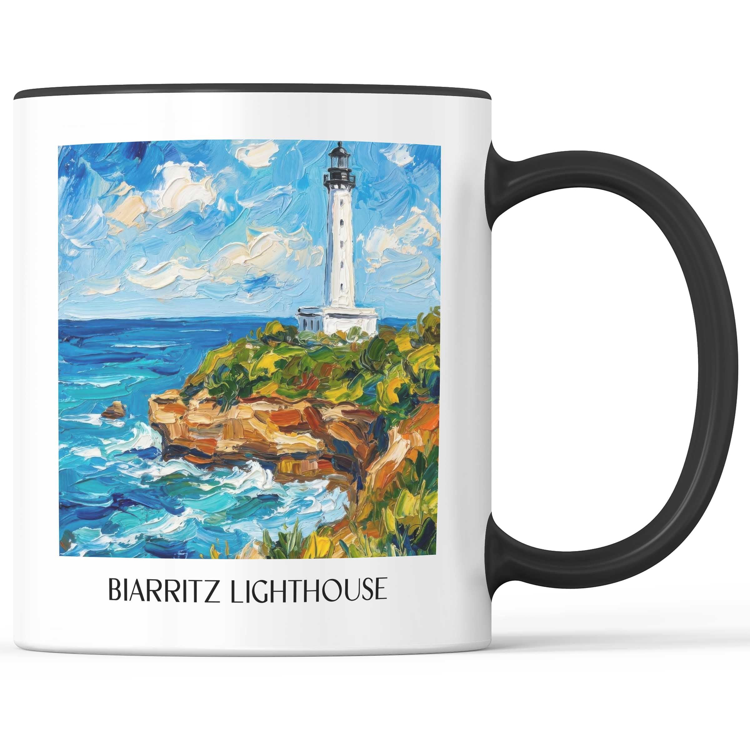 Phare de Biarritz Kaffeebecher - Pays Basque - Frankreich Becher - Kaffeetasse im Ölgemälde Stil