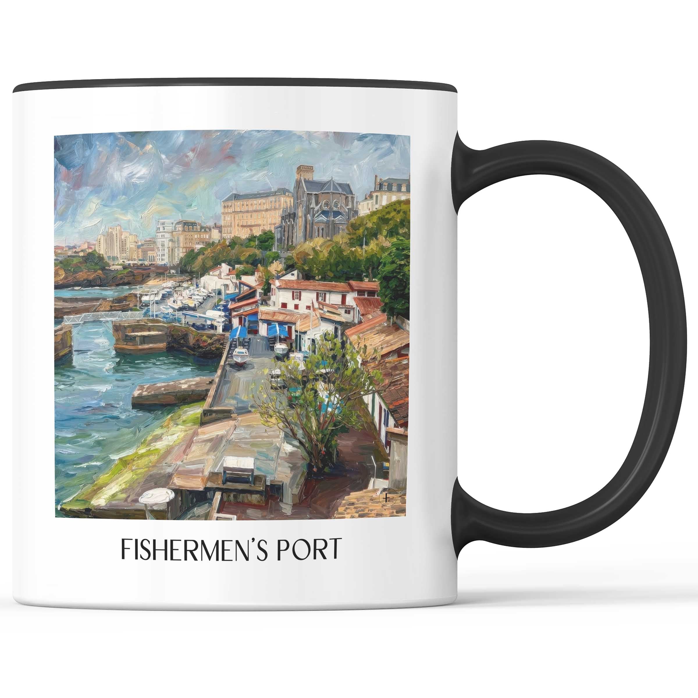 Port des Pêcheurs Kaffeebecher - Biarritz - Frankreich Becher - Kaffeetasse im Ölgemälde Stil