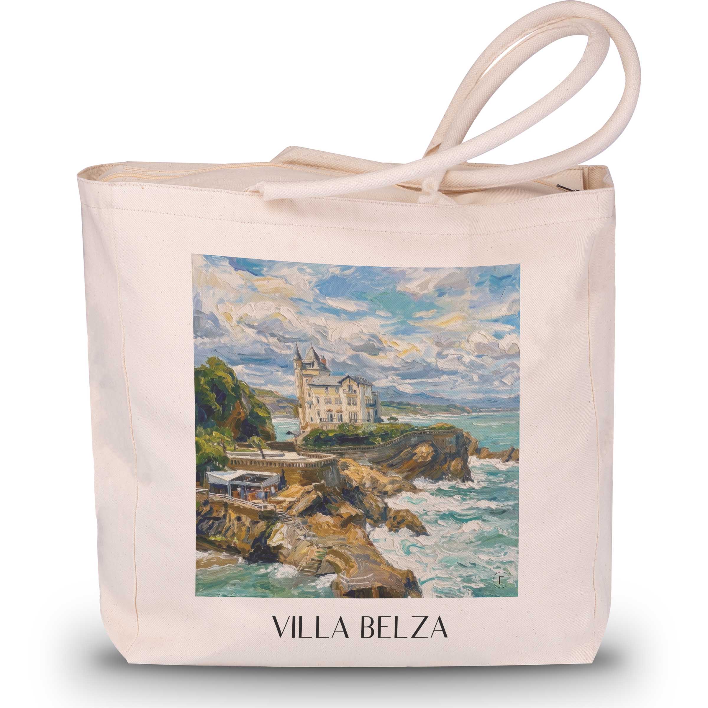 Villa Belza Shopping Tasche - Biarritz - Frankreich Tote Bag - Einkaufstasche im Ölgemälde Stil