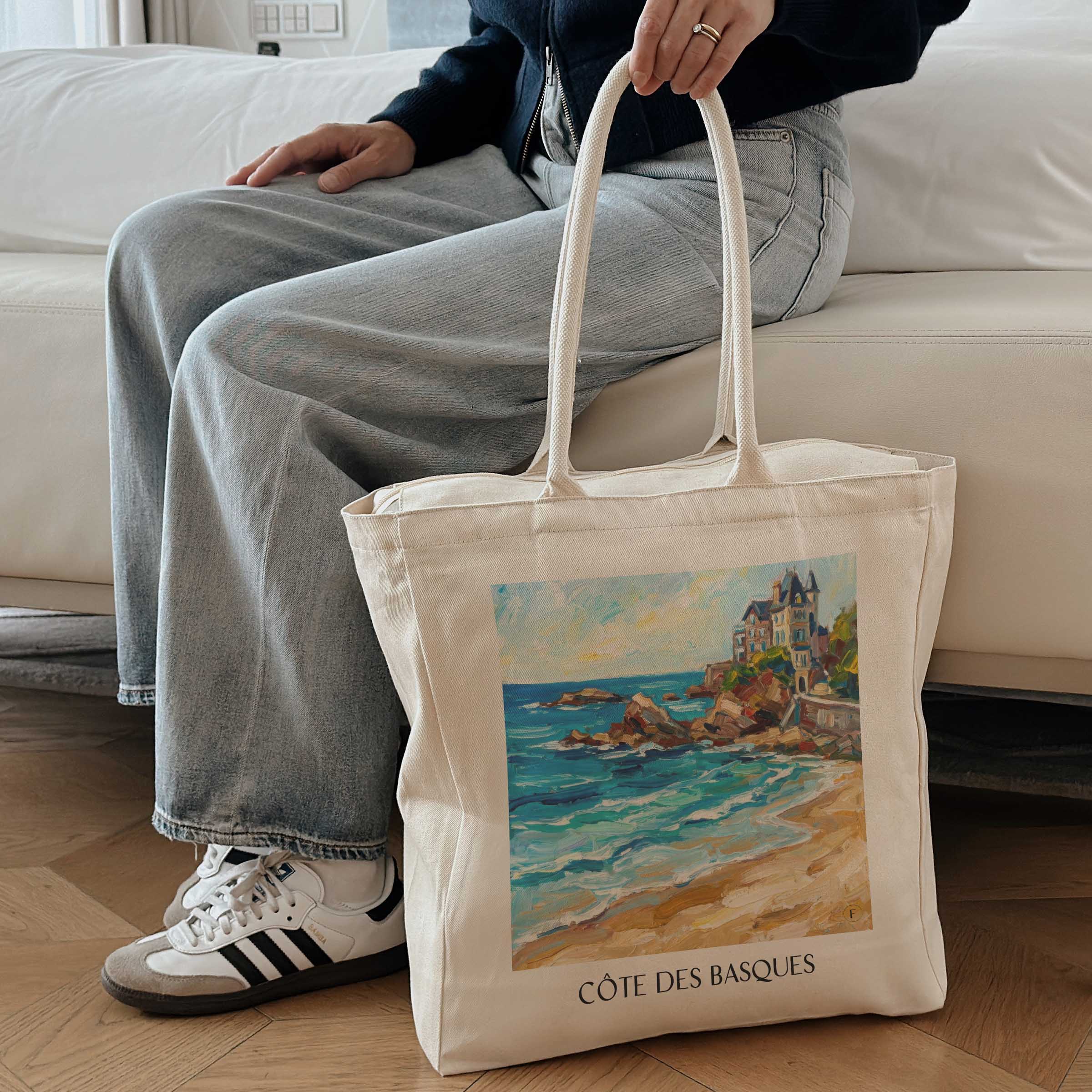 côte-des-basques-biarritz-frankreich-einkaufstasche-oil-painting-oelgemaelde