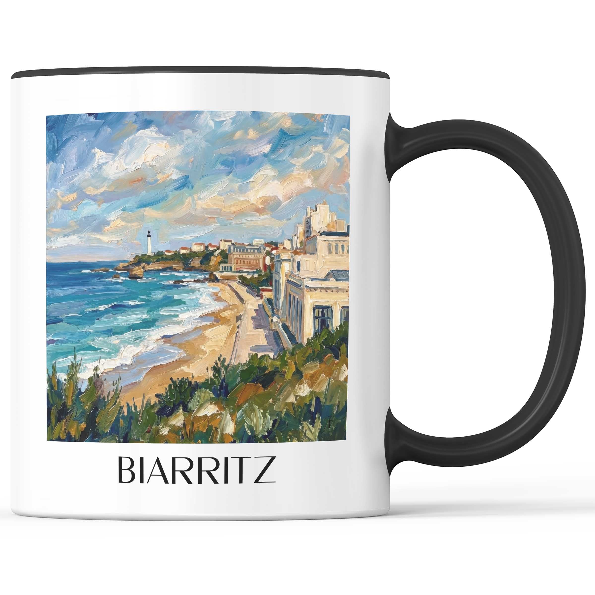 Biarritz Kaffeebecher - Pays Basque - Frankreich Becher - Kaffeetasse im Ölgemälde Stil