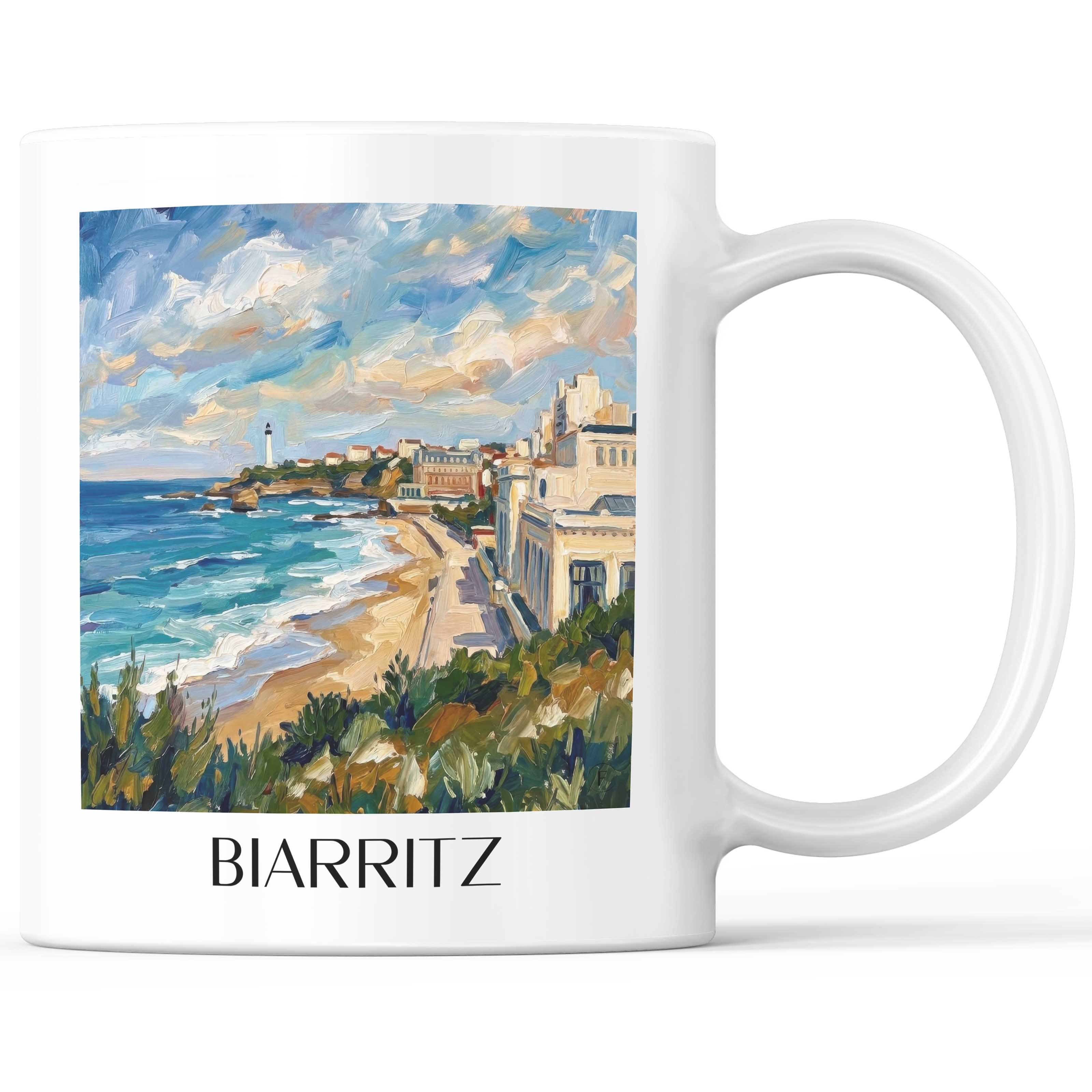Biarritz Kaffeebecher - Pays Basque - Frankreich Becher - Kaffeetasse im Ölgemälde Stil
