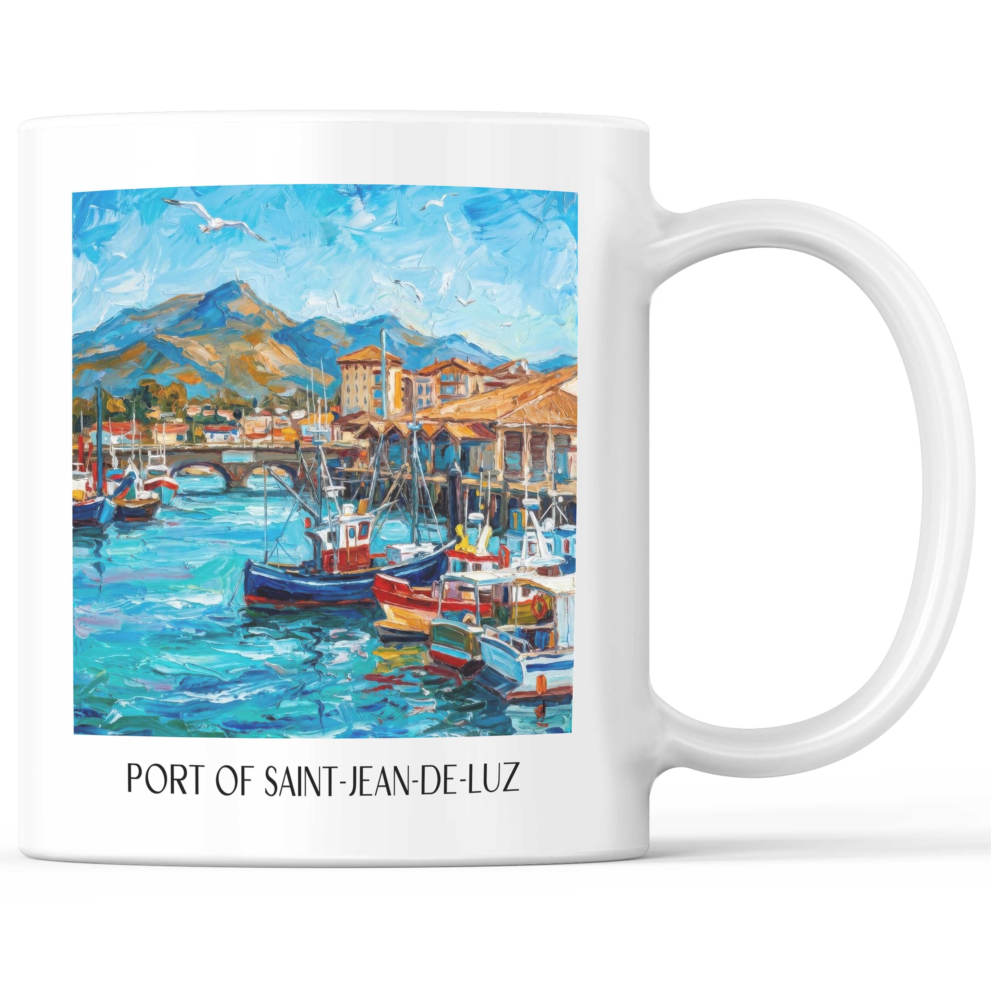 Port de Saint-Jean-de-Luz Kaffeebecher - Pays Basque - Frankreich Becher - Kaffeetasse im Ölgemälde Stil