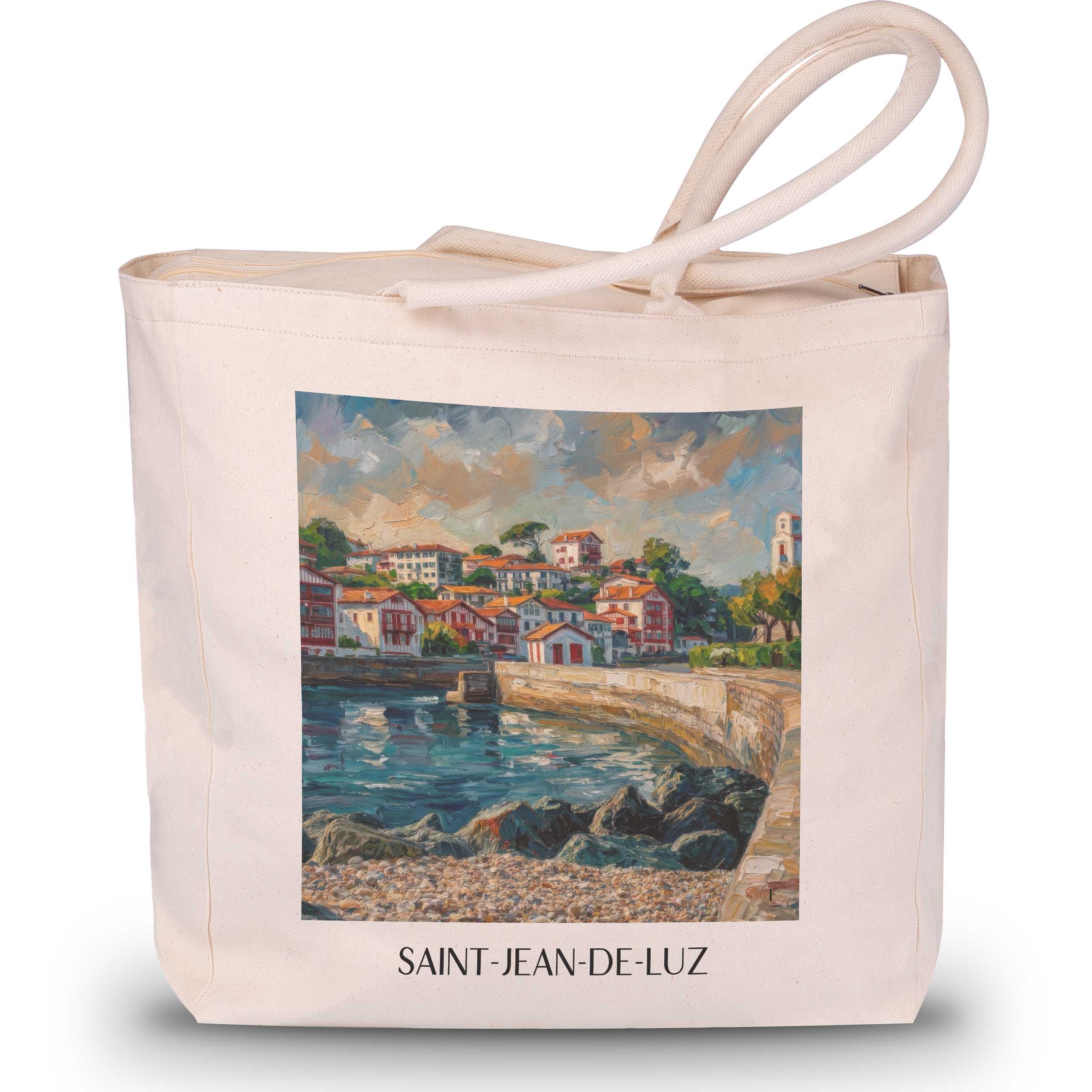 Saint-Jean-de-Luz Shopping Tasche - Pays Basque - Frankreich Tote Bag - Einkaufstasche im Ölgemälde Stil