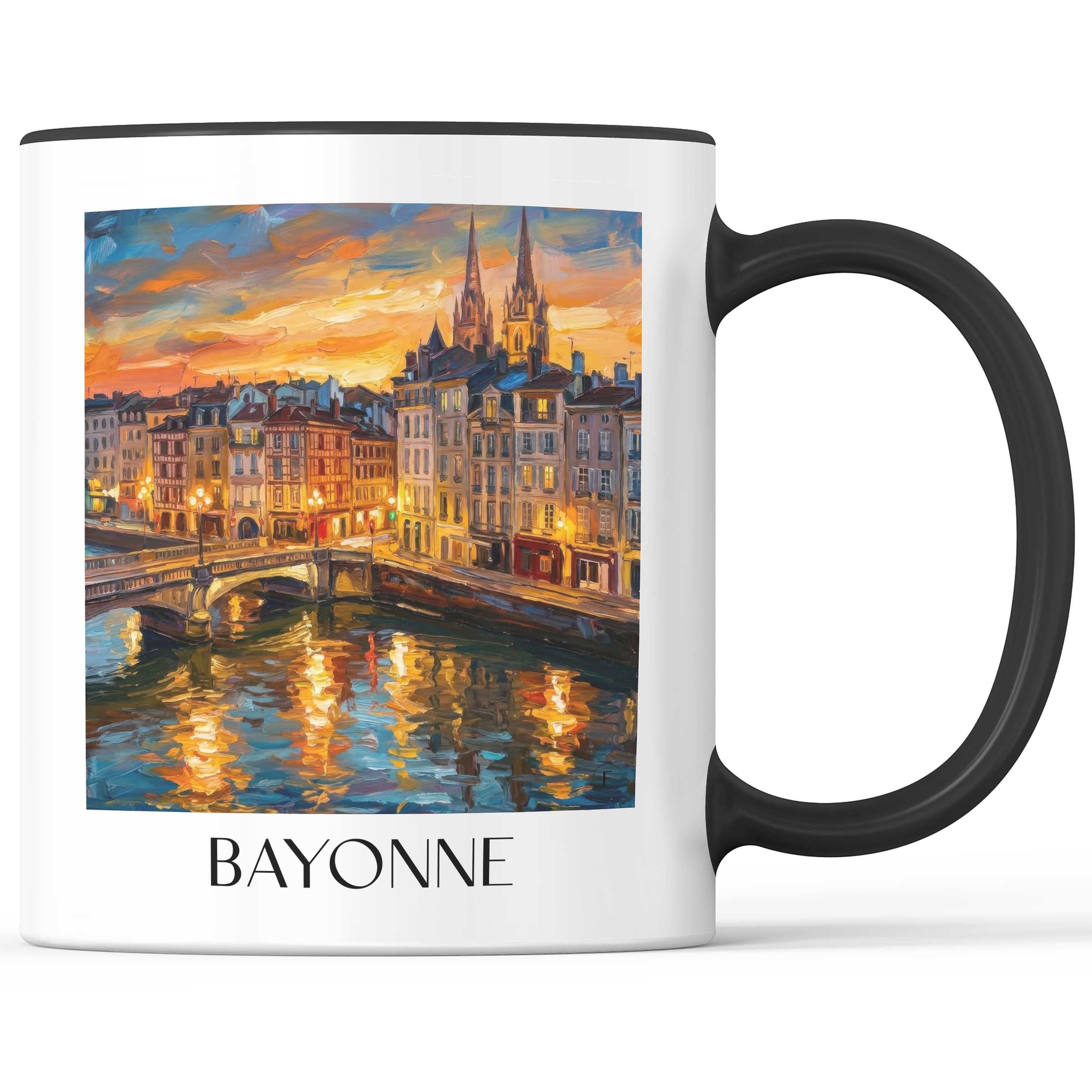 Bayonne Kaffeebecher - Pays Basque - Frankreich Becher - Kaffeetasse im Ölgemälde Stil