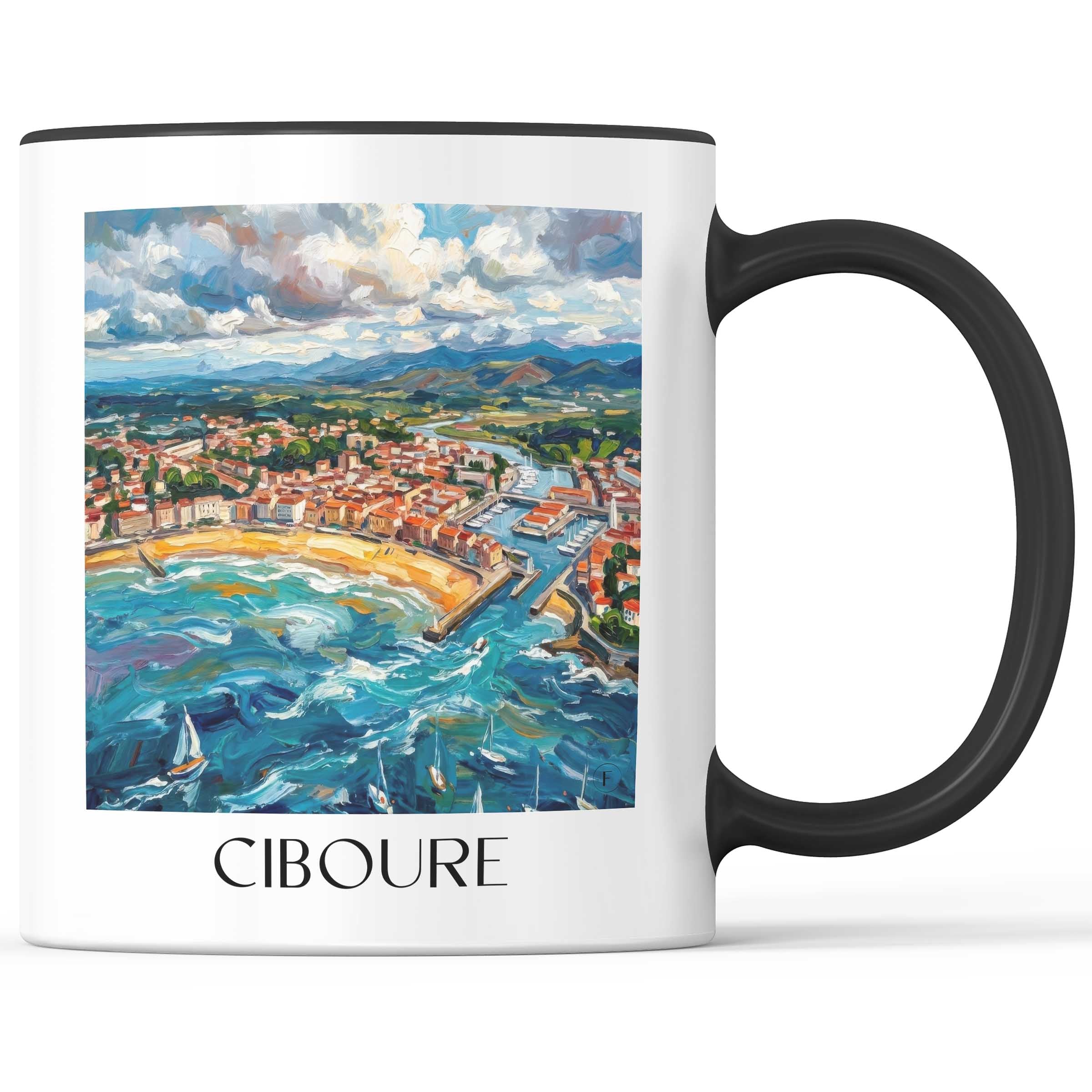 Ciboure Kaffeebecher - Pays Basque - Frankreich Becher - Kaffeetasse im Ölgemälde Stil
