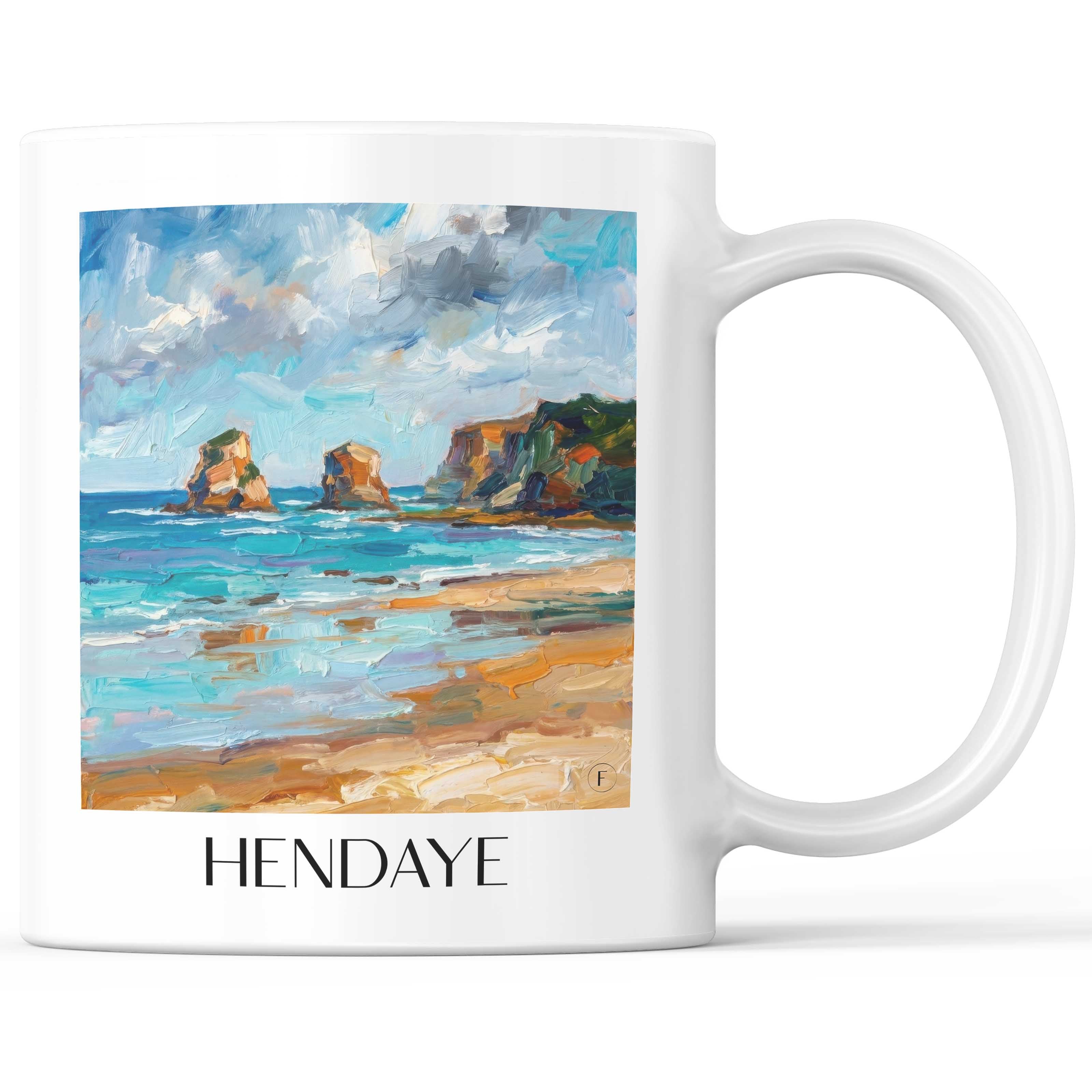 Hendaye Kaffeebecher - Pays Basque - Frankreich Becher - Kaffeetasse im Ölgemälde Stil