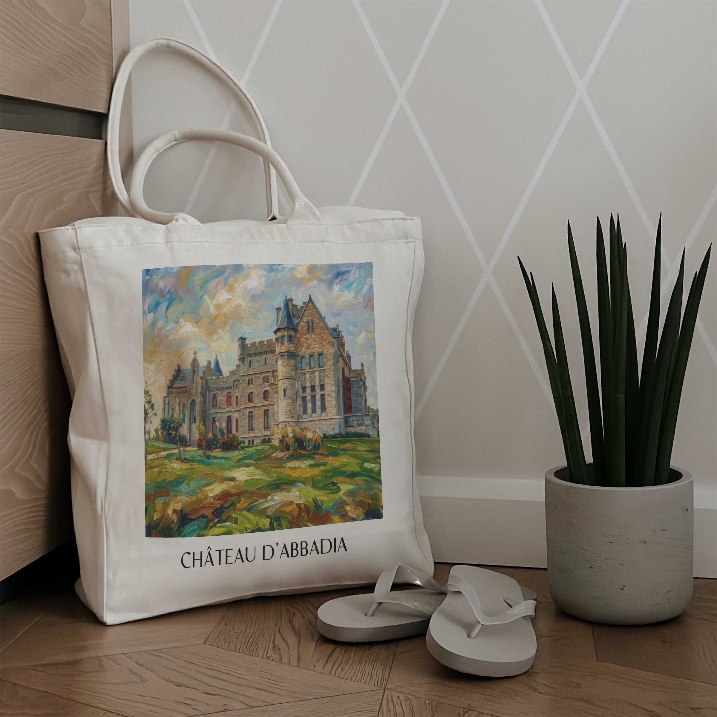 château-d'abbadia-hendaye-frankreich-einkaufstasche-oil-painting-oelgemaelde
