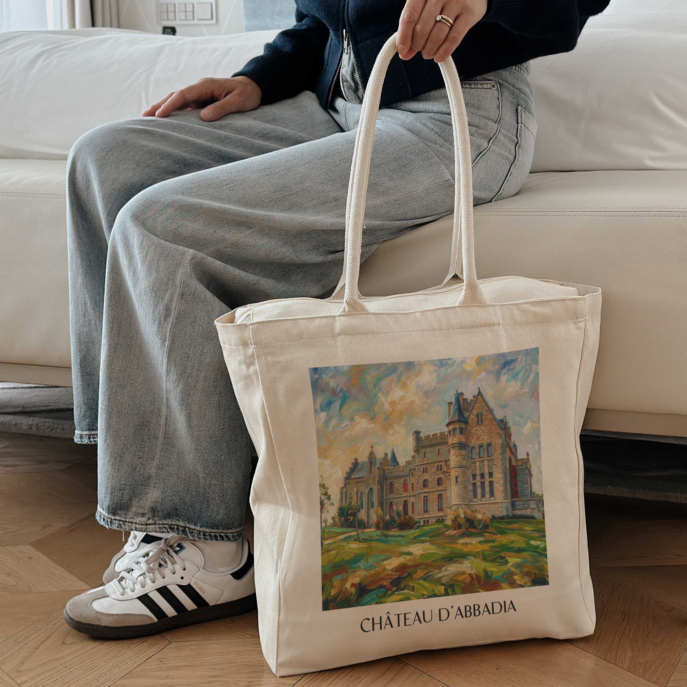 château-d'abbadia-hendaye-frankreich-einkaufstasche-oil-painting-oelgemaelde