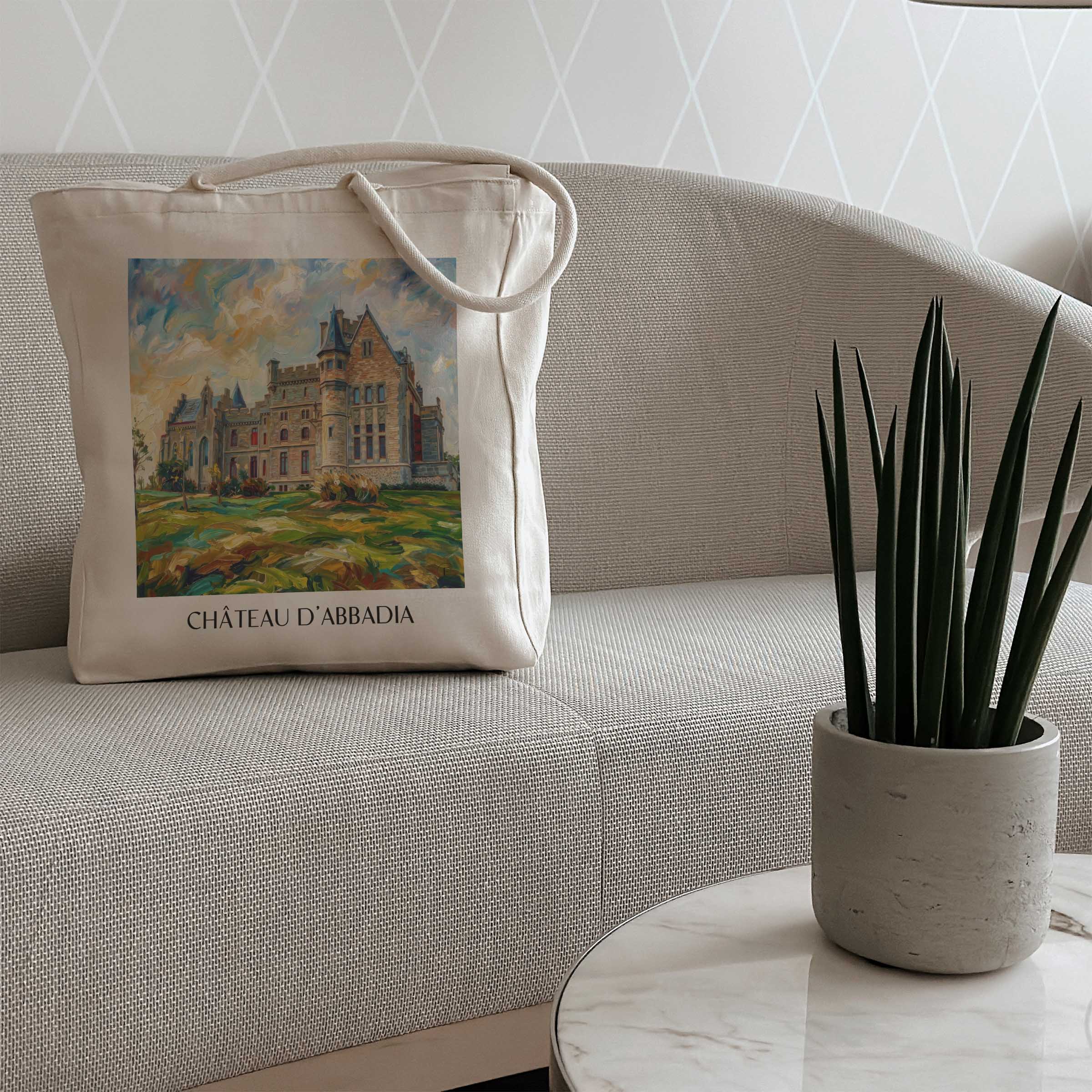 château-d'abbadia-hendaye-frankreich-einkaufstasche-oil-painting-oelgemaelde