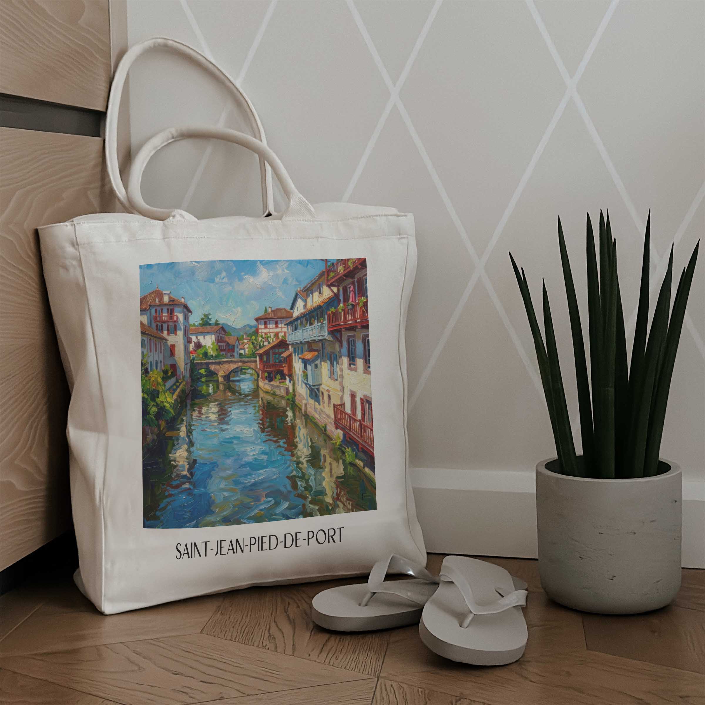 saint-jean-pied-de-port-pays-basque-frankreich-einkaufstasche-oil-painting-oelgemaelde