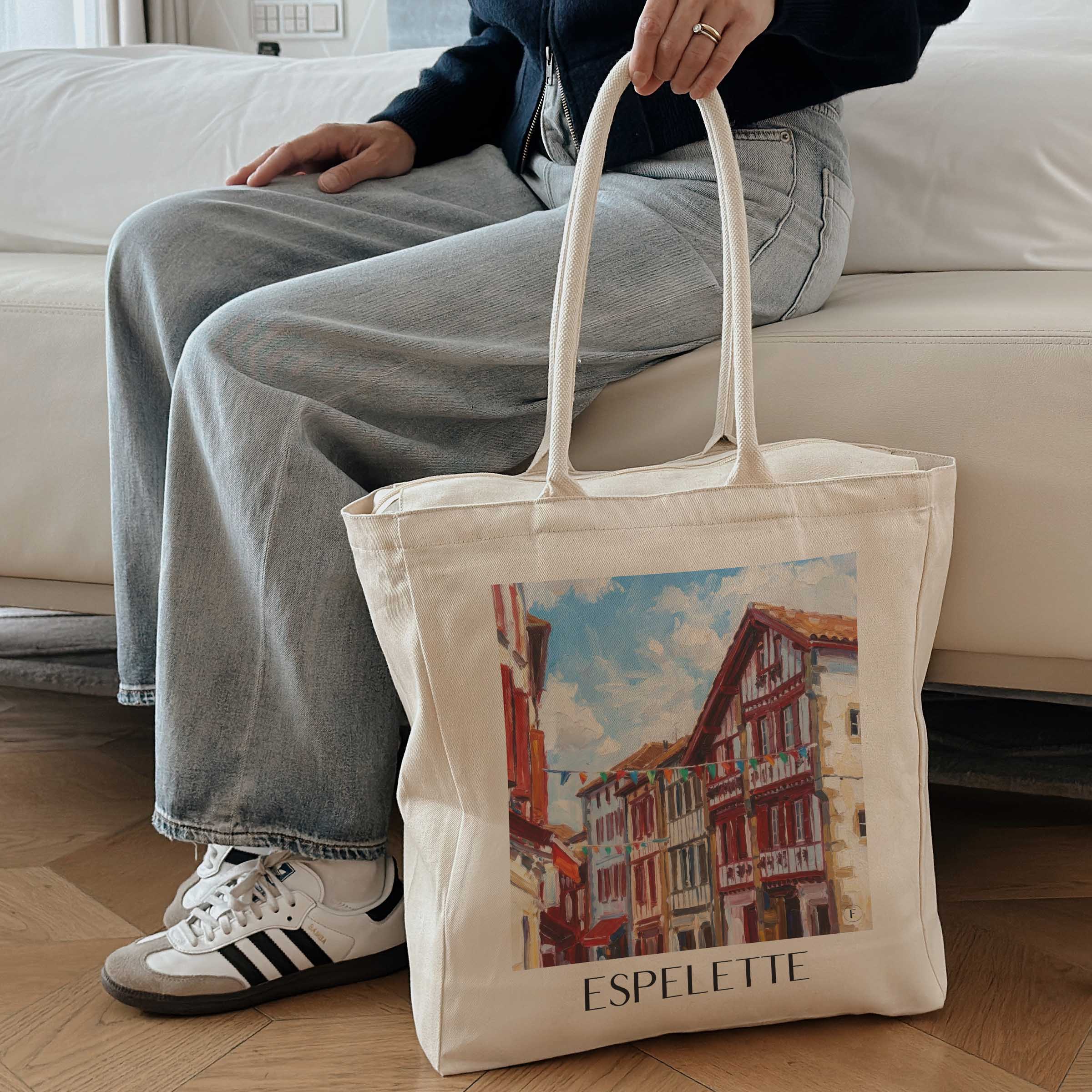 espelette-pays-basque-frankreich-einkaufstasche-oil-painting-oelgemaelde