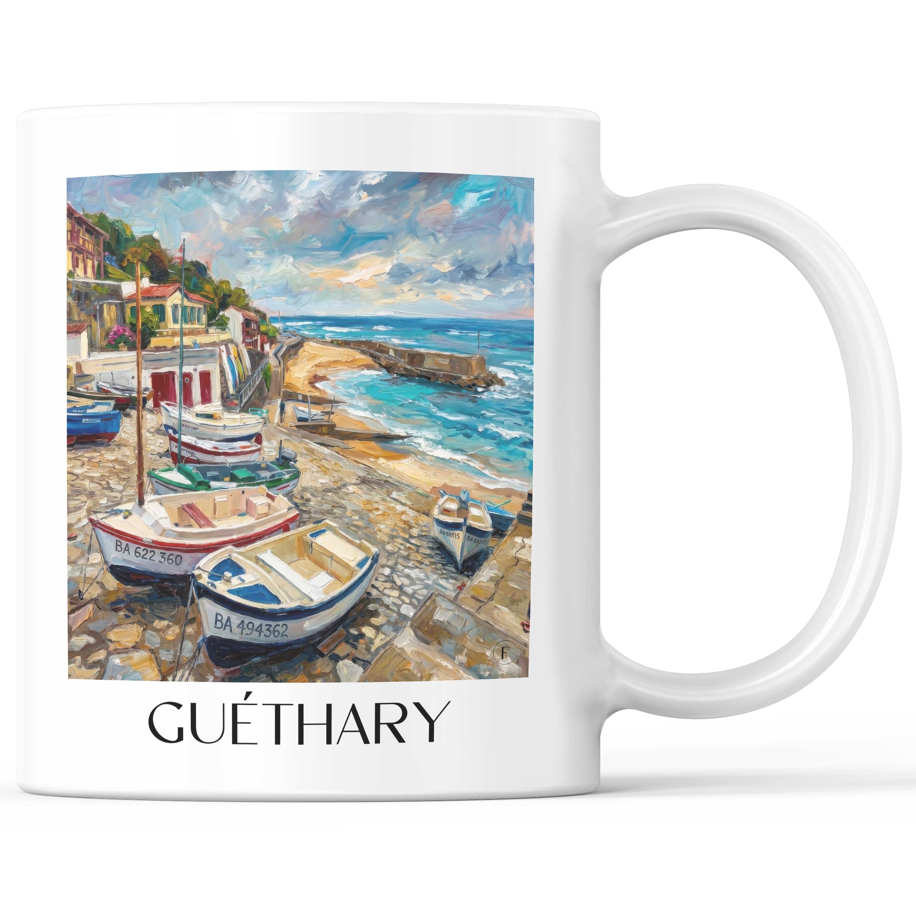 Guéthary Kaffeebecher - Pays Basque - Frankreich Becher - Kaffeetasse im Ölgemälde Stil