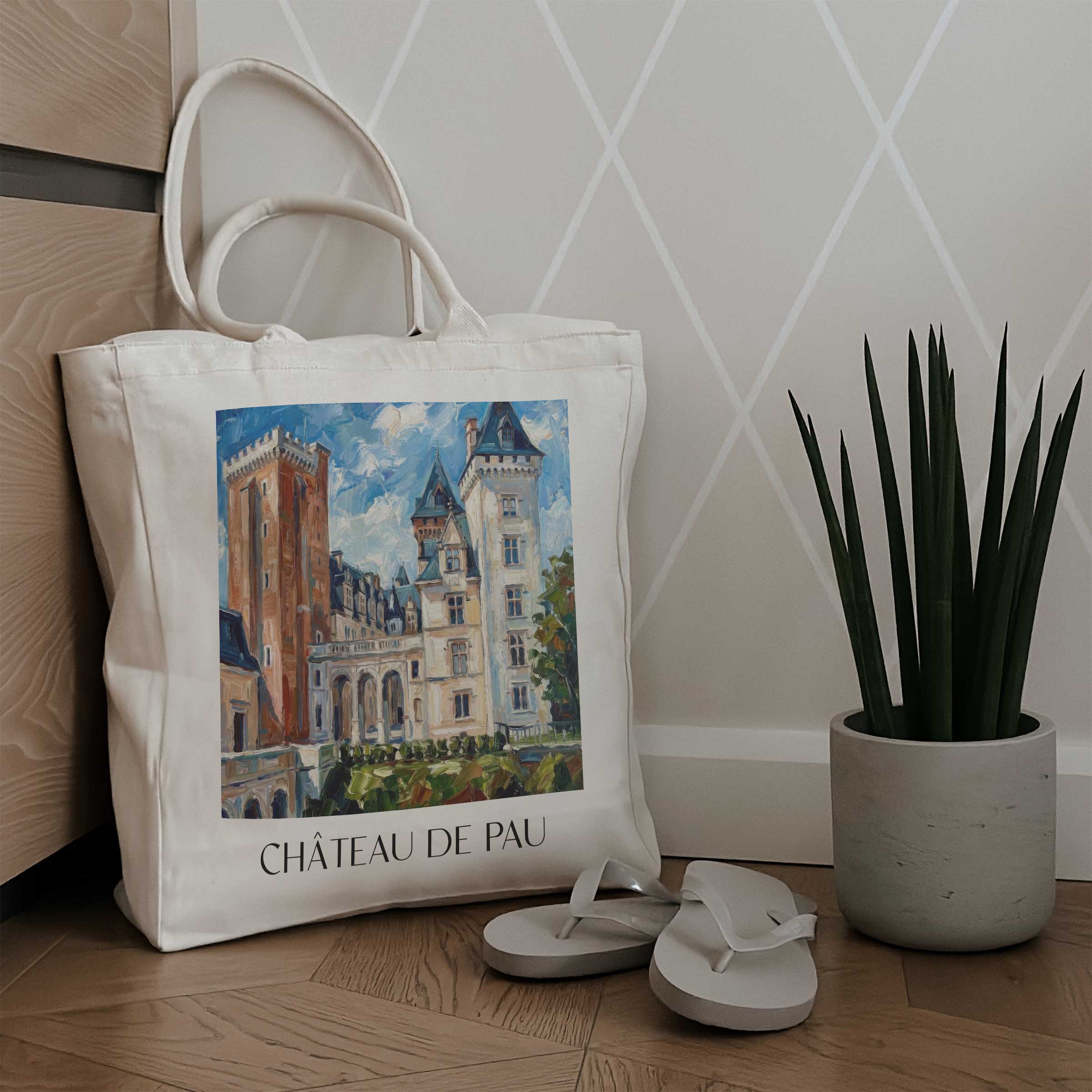 château-de-pau-béarn-frankreich-einkaufstasche-oil-painting-oelgemaelde