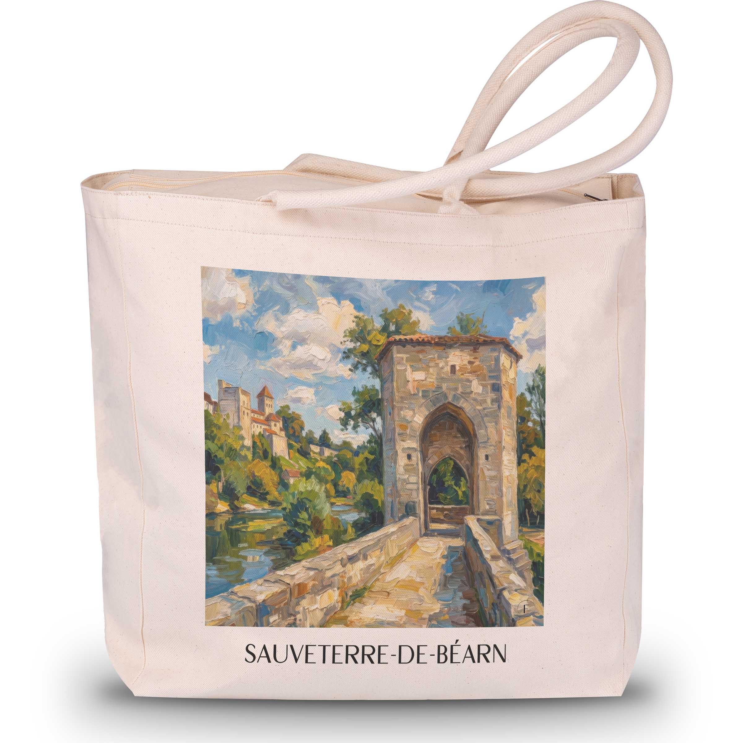 sauveterre-de-béarn-béarn-frankreich-einkaufstasche-oil-painting-oelgemaelde