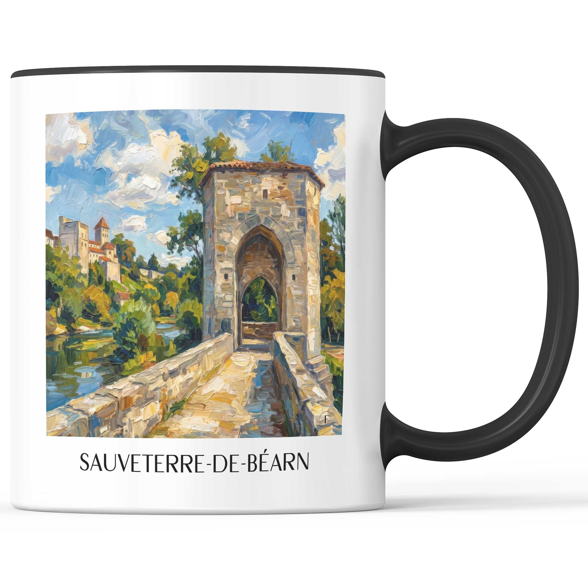 sauveterre-de-béarn-béarn-frankreich-kaffeebecher-oil-painting-oelgemaelde