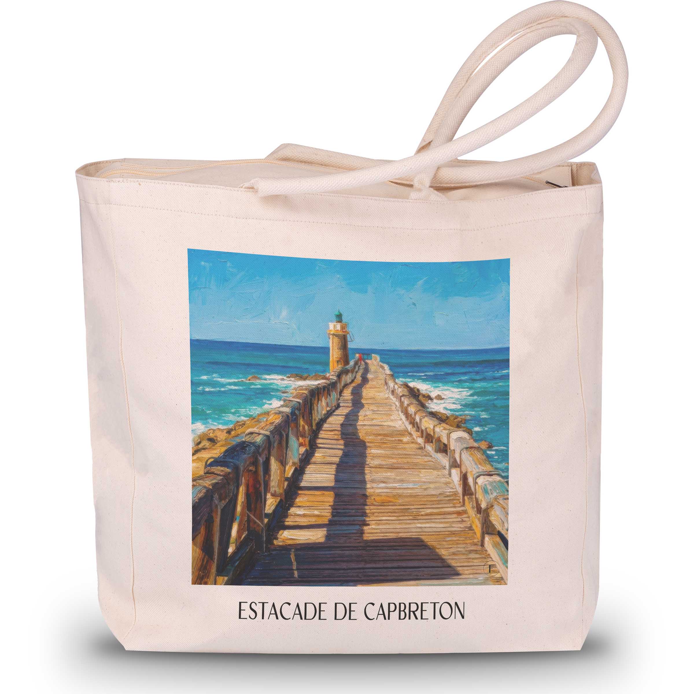 estacade-de-capbreton-côte-landaise-frankreich-einkaufstasche-oil-painting-oelgemaelde