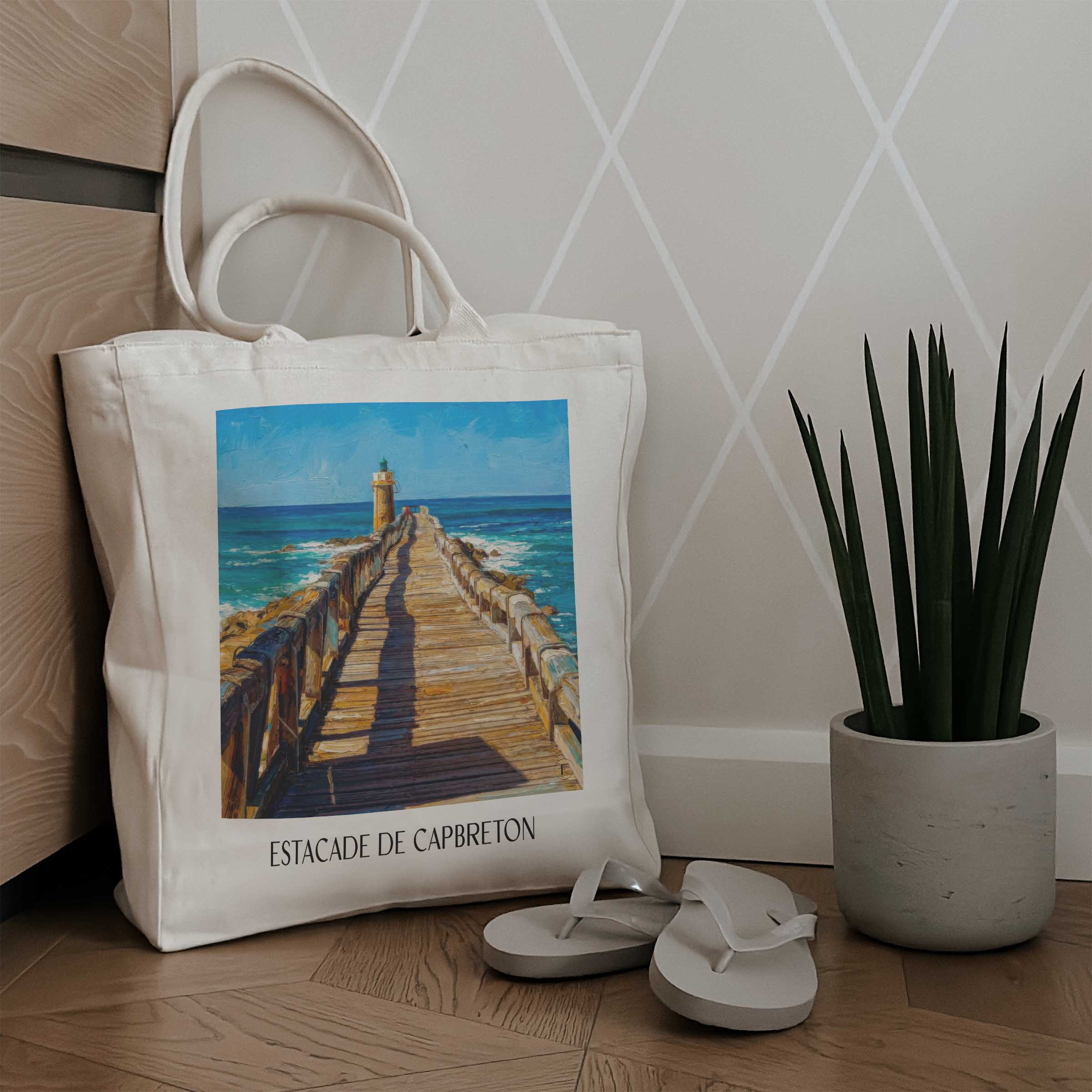 estacade-de-capbreton-côte-landaise-frankreich-einkaufstasche-oil-painting-oelgemaelde