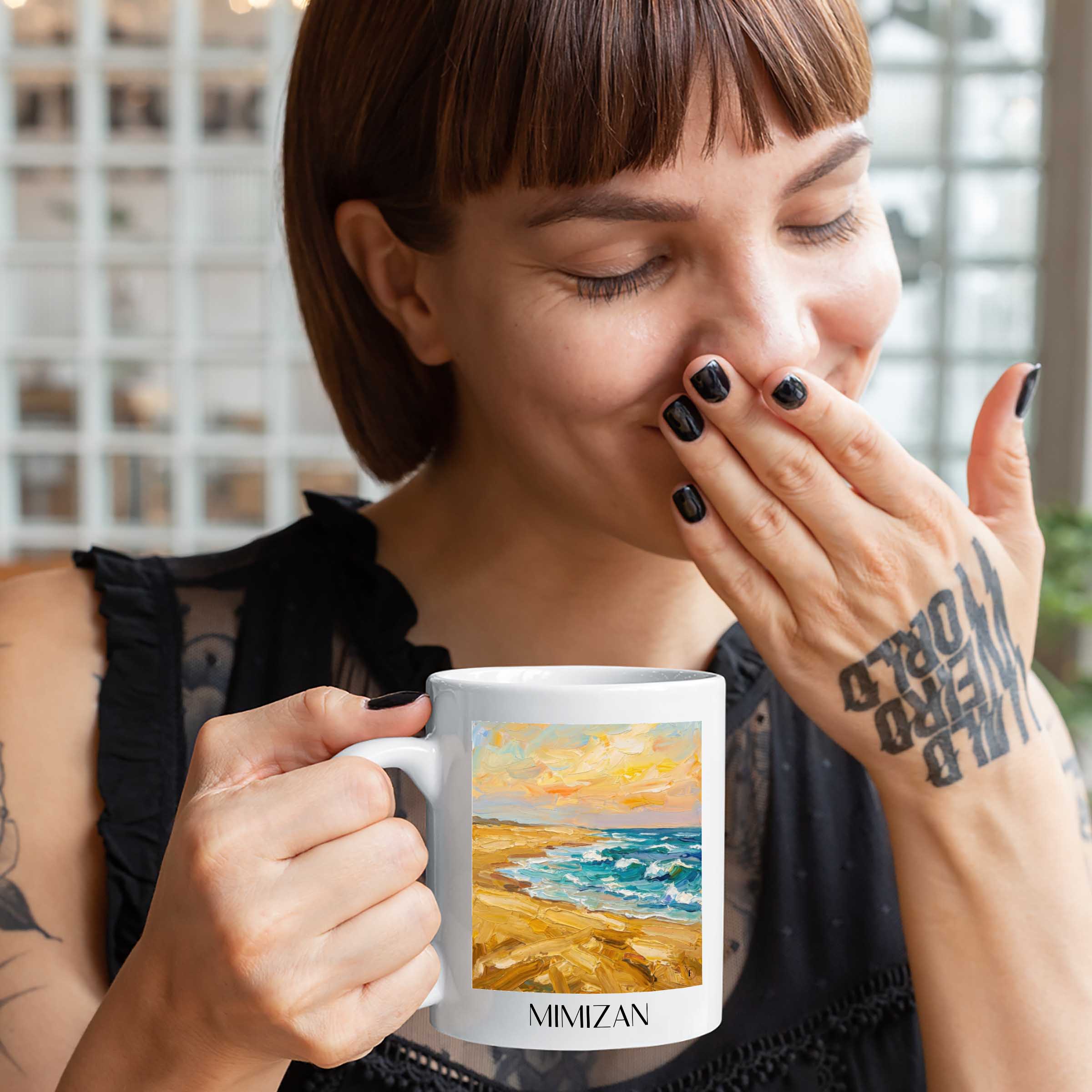 mimizan-côte-landaise-frankreich-kaffeebecher-oil-painting-oelgemaelde