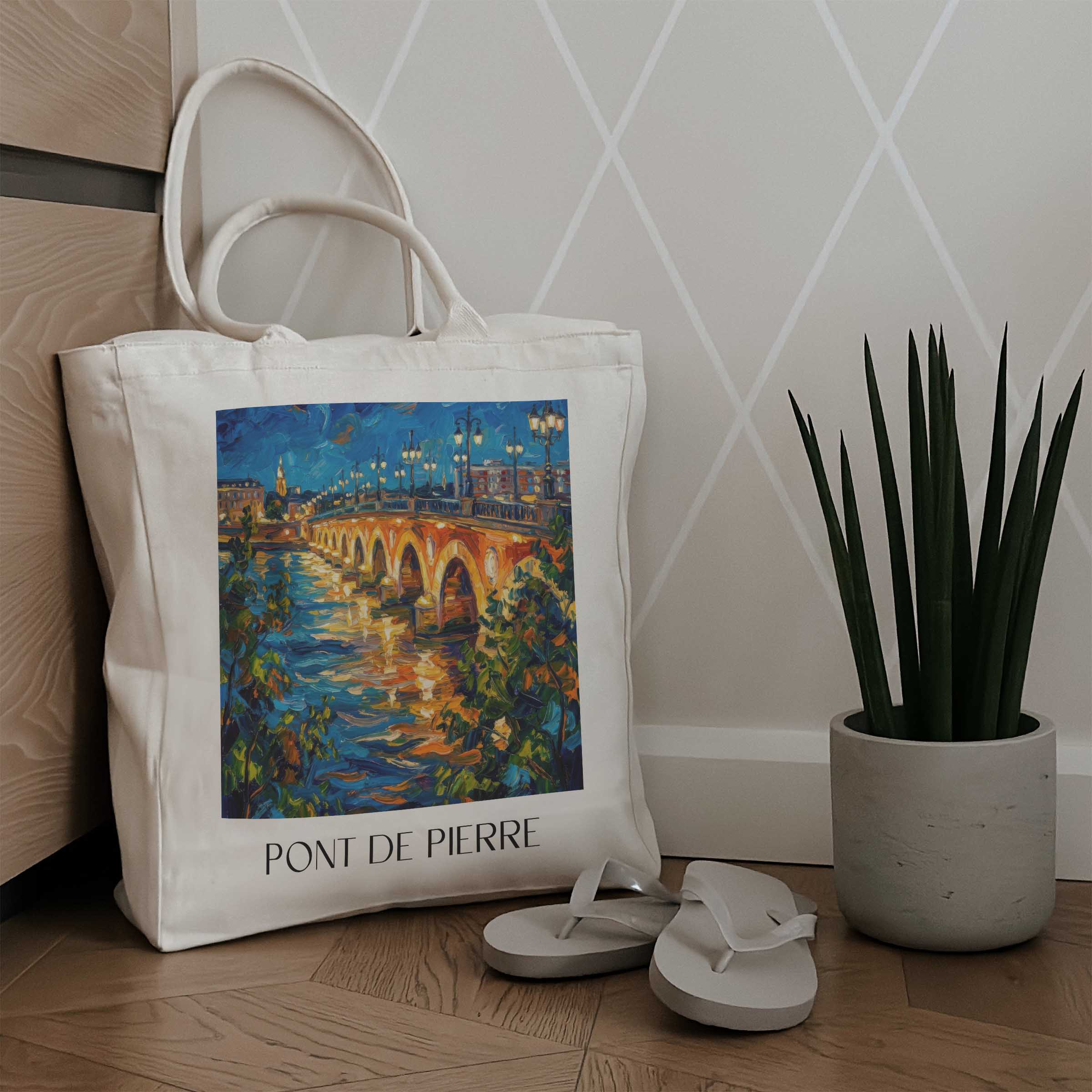 pont-de-pierre-bordeaux-frankreich-einkaufstasche-oil-painting-oelgemaelde