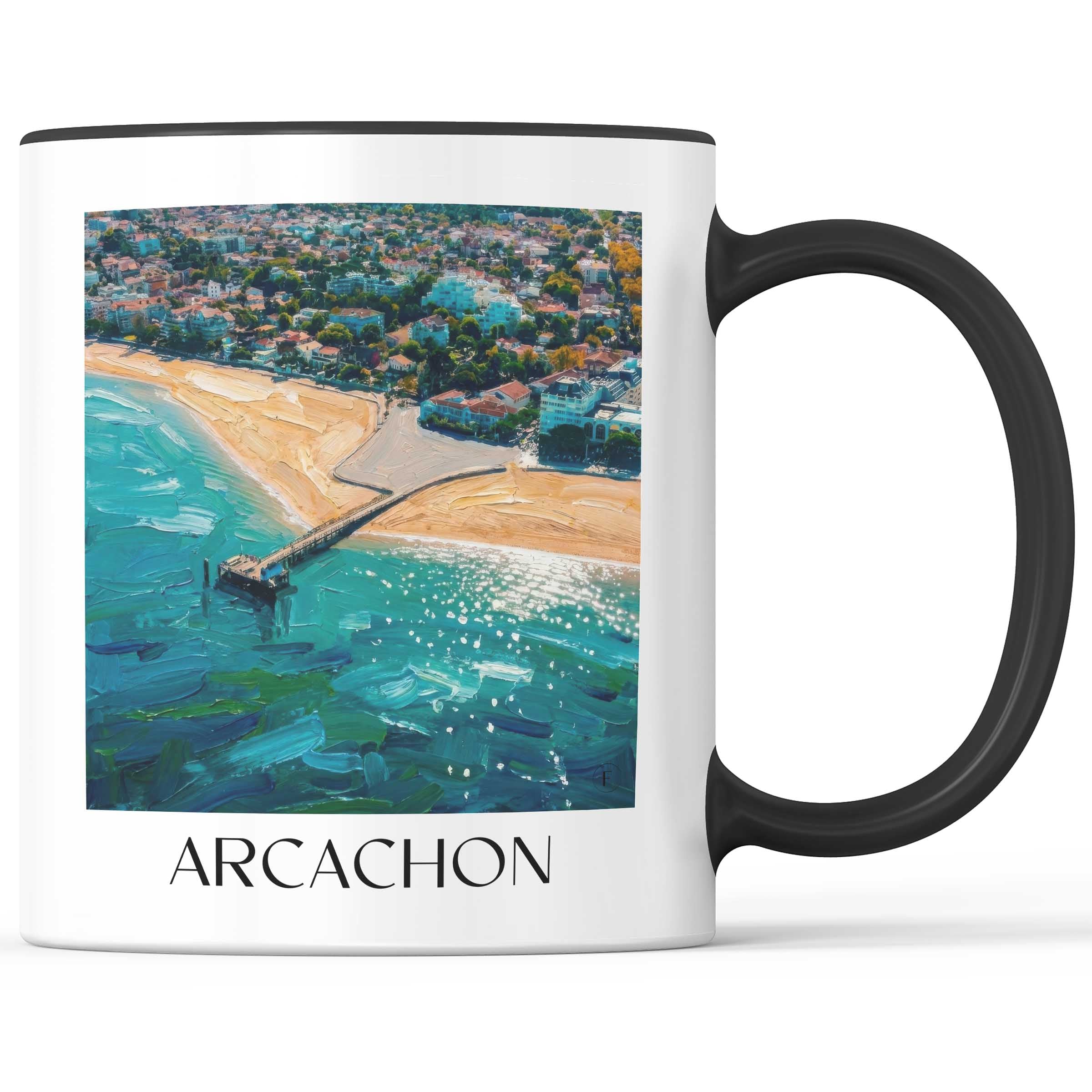 Arcachon Kaffeebecher - Gironde - Frankreich Becher - Kaffeetasse im Ölgemälde Stil
