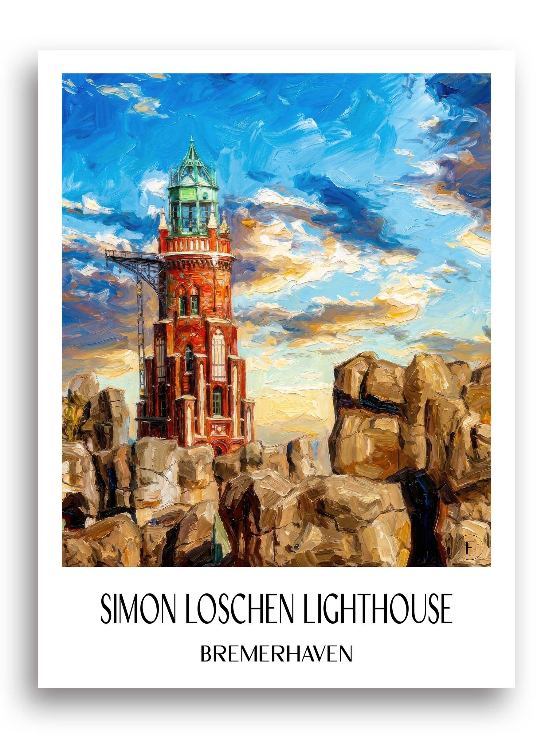 Simon-Loschen-Leuchtturm Poster - Bremerhaven - Deutschland Kunstdruck - Ölgemälde von A4 bis A1