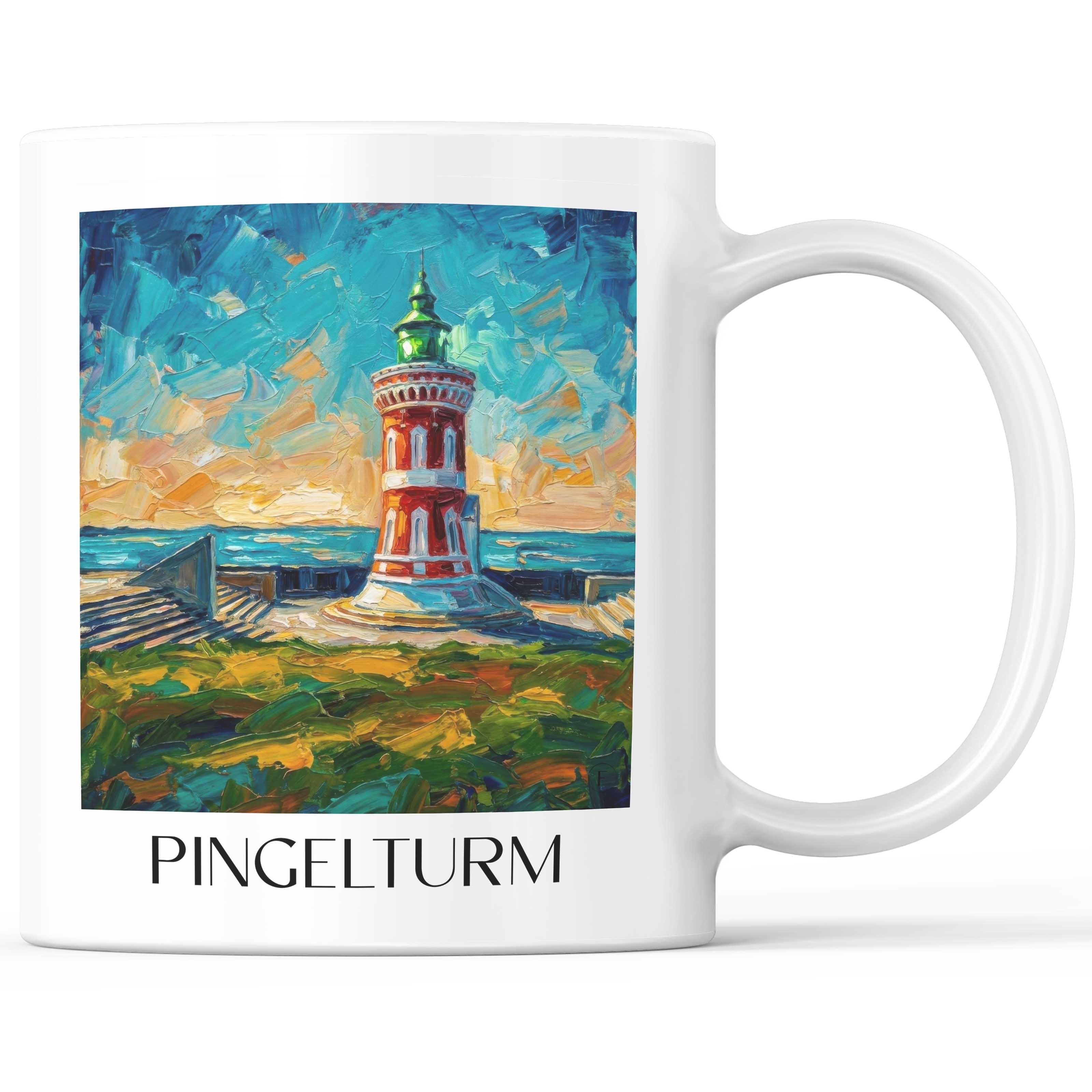 Pingelturm Kaffeebecher - Bremerhaven - Deutschland Becher - Kaffeetasse im Ölgemälde Stil
