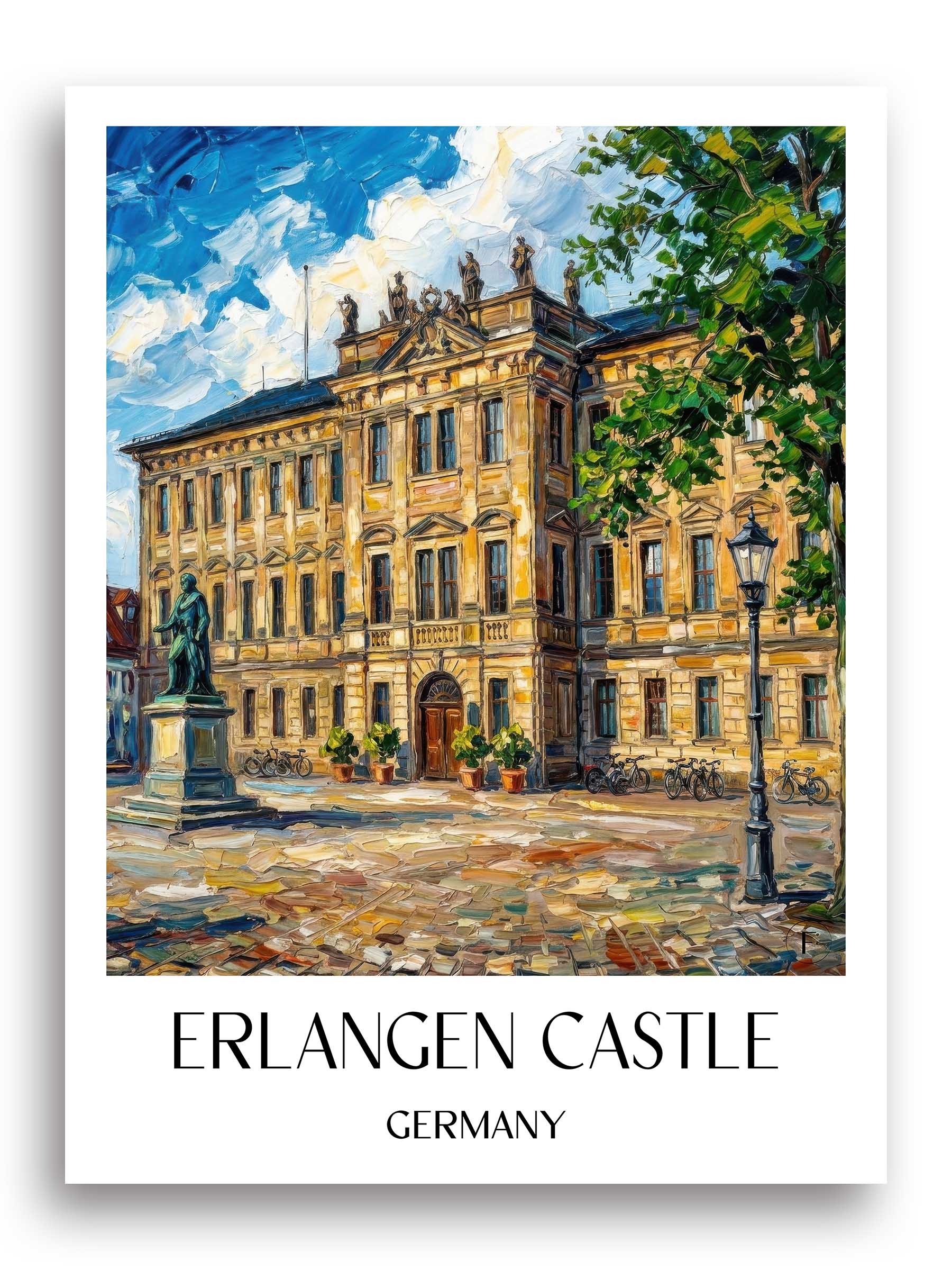 Schloss Erlangen Poster - Bayern - Deutschland Kunstdruck - Ölgemälde von A4 bis A1